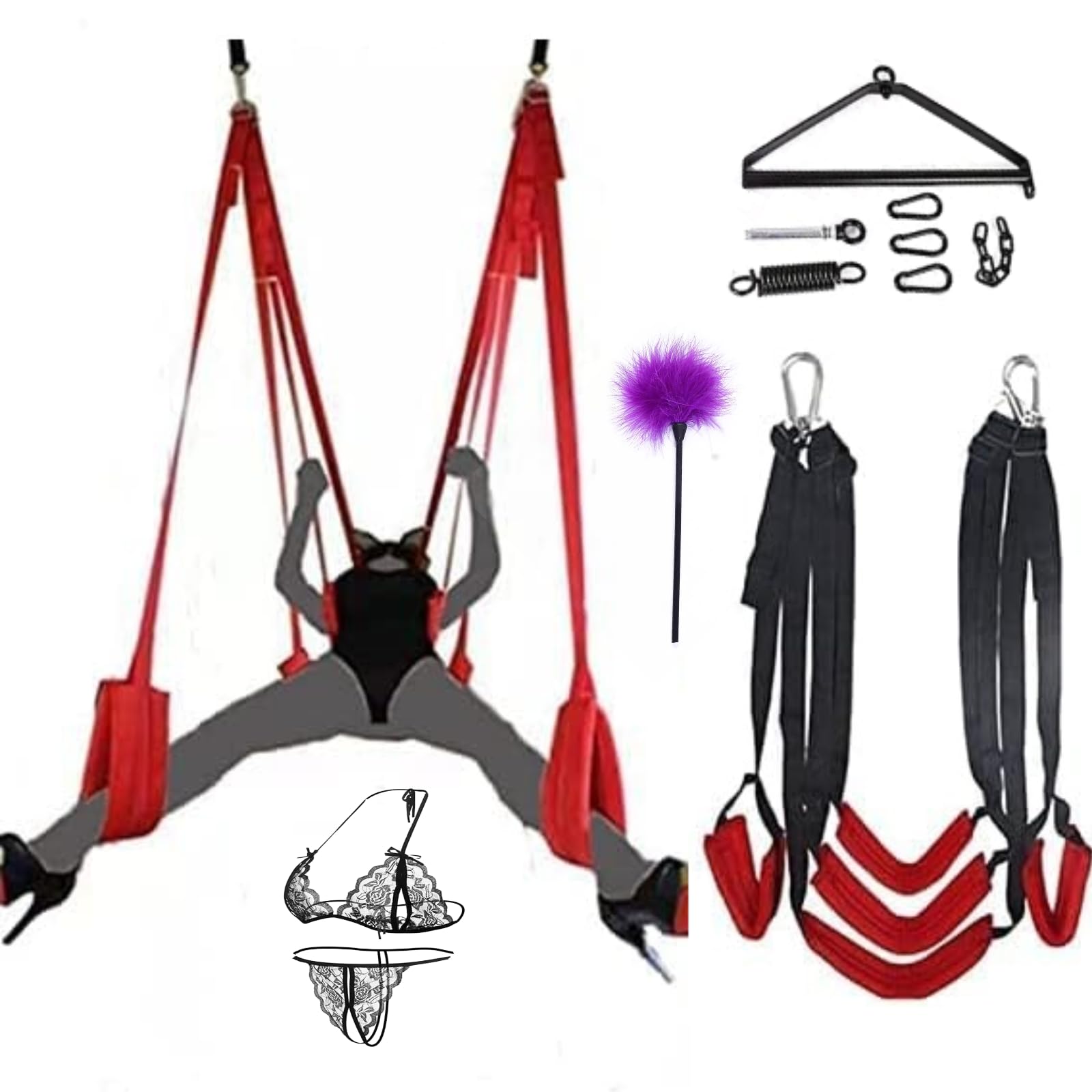 BDSM Couple Sex Swing - Heavy Duty 360° Rotating Ceiling Swing with Adjustable Sling & Triangular Suspension - Supports 800lbs - Adult Sex Toy & Bondage Furniture for Bedroom, Dungeon or Private Play