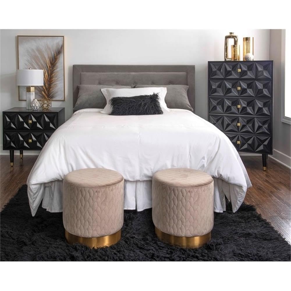 Modern Black Wooden Nightstand with Two Drawers and Geometric Texture - Perfect for Bedroom, Living Room, or Office Storage