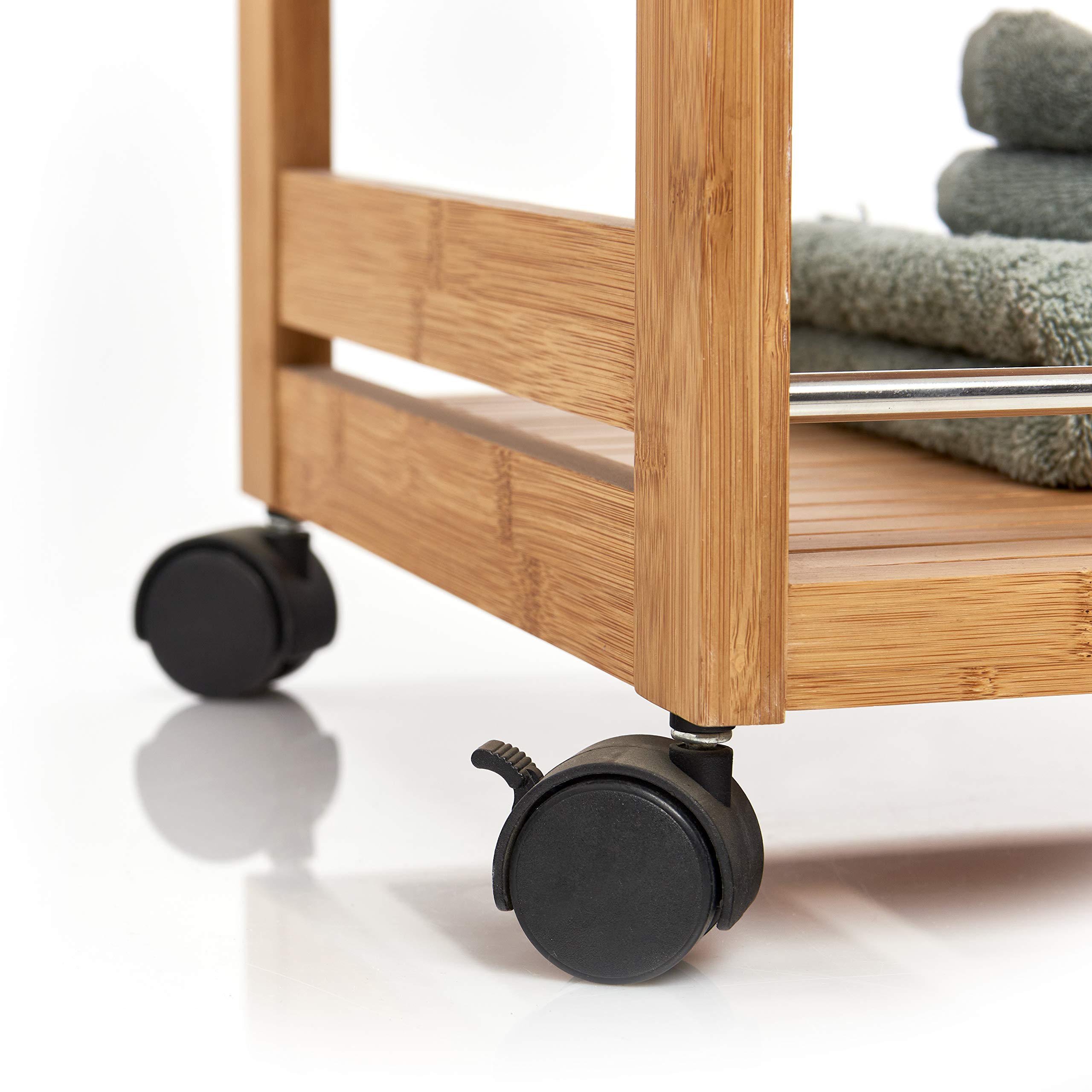 13591 Bamboo & Metal Bathroom Storage Cart - 45.7 x 38 x 76cm Organizer for Shower, Toiletries & Towels - Perfect for Small Bathrooms & Spa-Like Organization