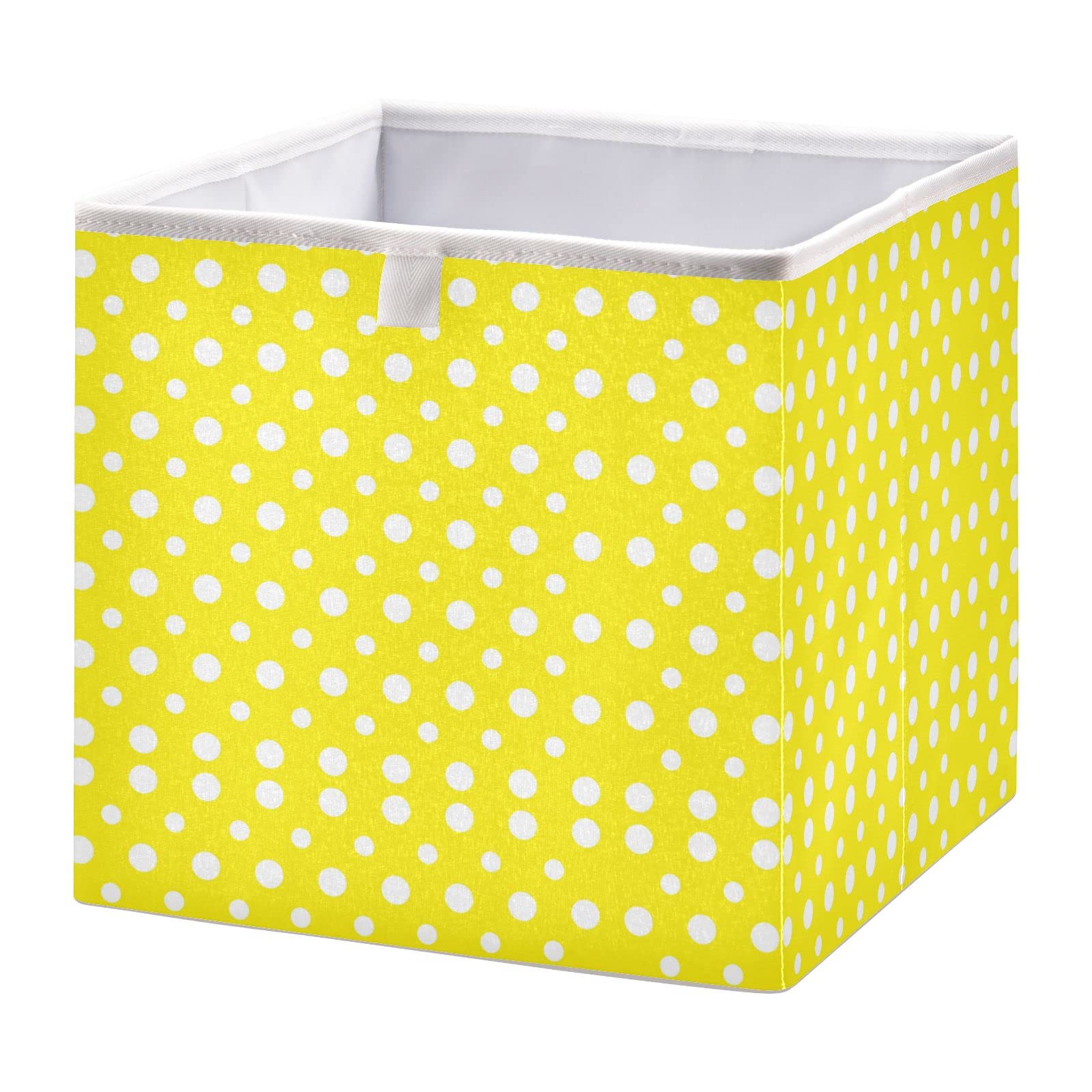 Ollabaky Yellow Polka Dot Foldable Fabric Storage Cube Bin with Handle - Closet Organizer, Nursery Toy Storage, Shelving Basket for Home & Office Organization