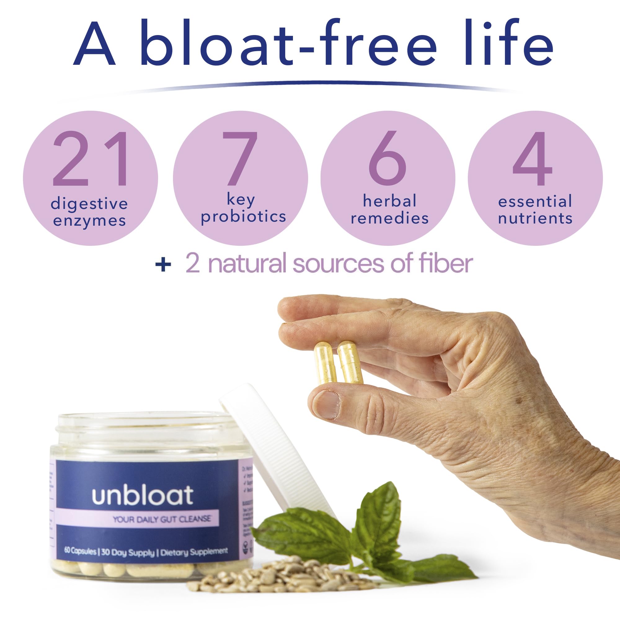Anti-Bloat Pills for Women - Effective Bloating Relief & Digestive Support Supplement with Prebiotics & Probiotics | Gut Health Enhancer | 60 Count | Perfect for Post-Meal Comfort & Travel Bloating Relief