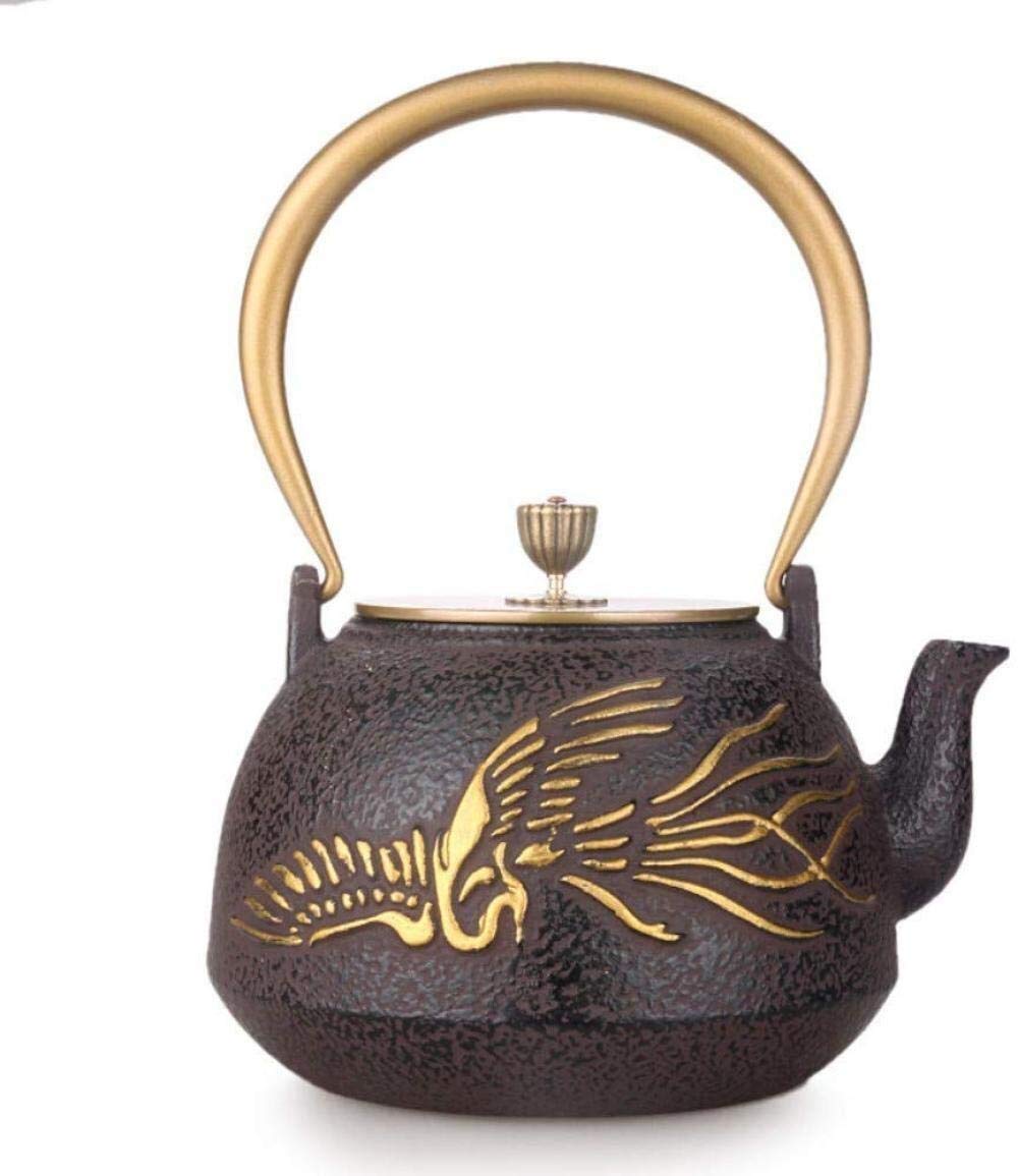 Premium Cast Iron Teapot Set with Phoenix & Bronze Design - 1.3L Japanese Style Iron Teapot for Loose Leaf Tea - Perfect for Home Tea Ceremonies, Gift Giving & Traditional Tea Brewing