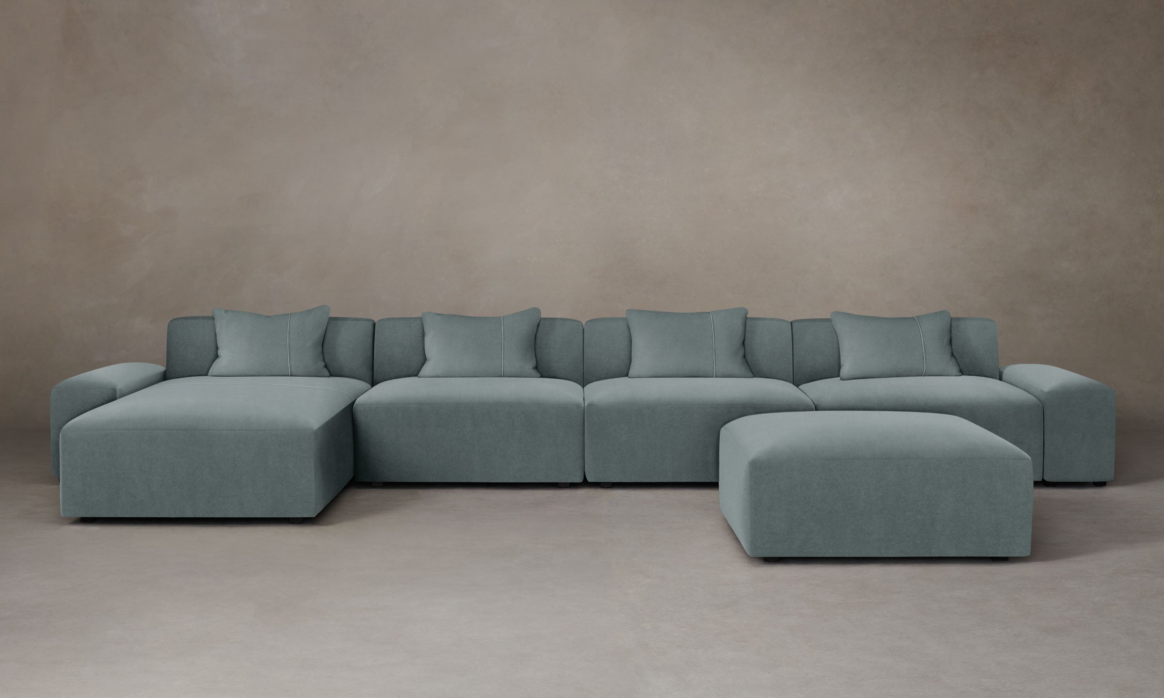 The Breuer Modular Sectional Sofa - Performance Velvet Upholstery in Seafoam Green | Modern Living Room Furniture for Small Spaces & Apartments