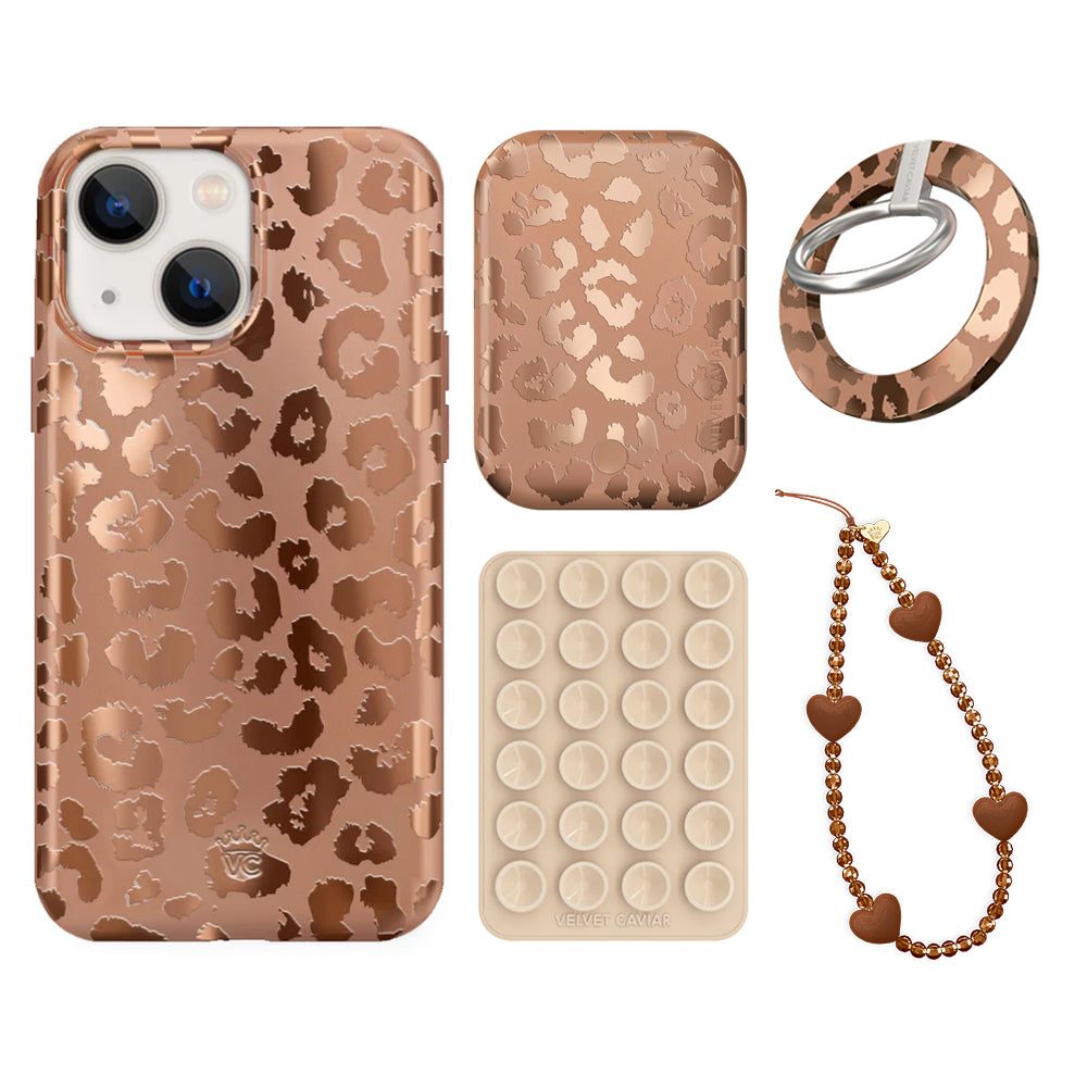 Bronze Chrome Leopard iPhone Case with Grip - Stylish Protective Cover for iPhone 13/14/15 Pro Max - Perfect for Everyday Use, Travel, and Fashion Accessories