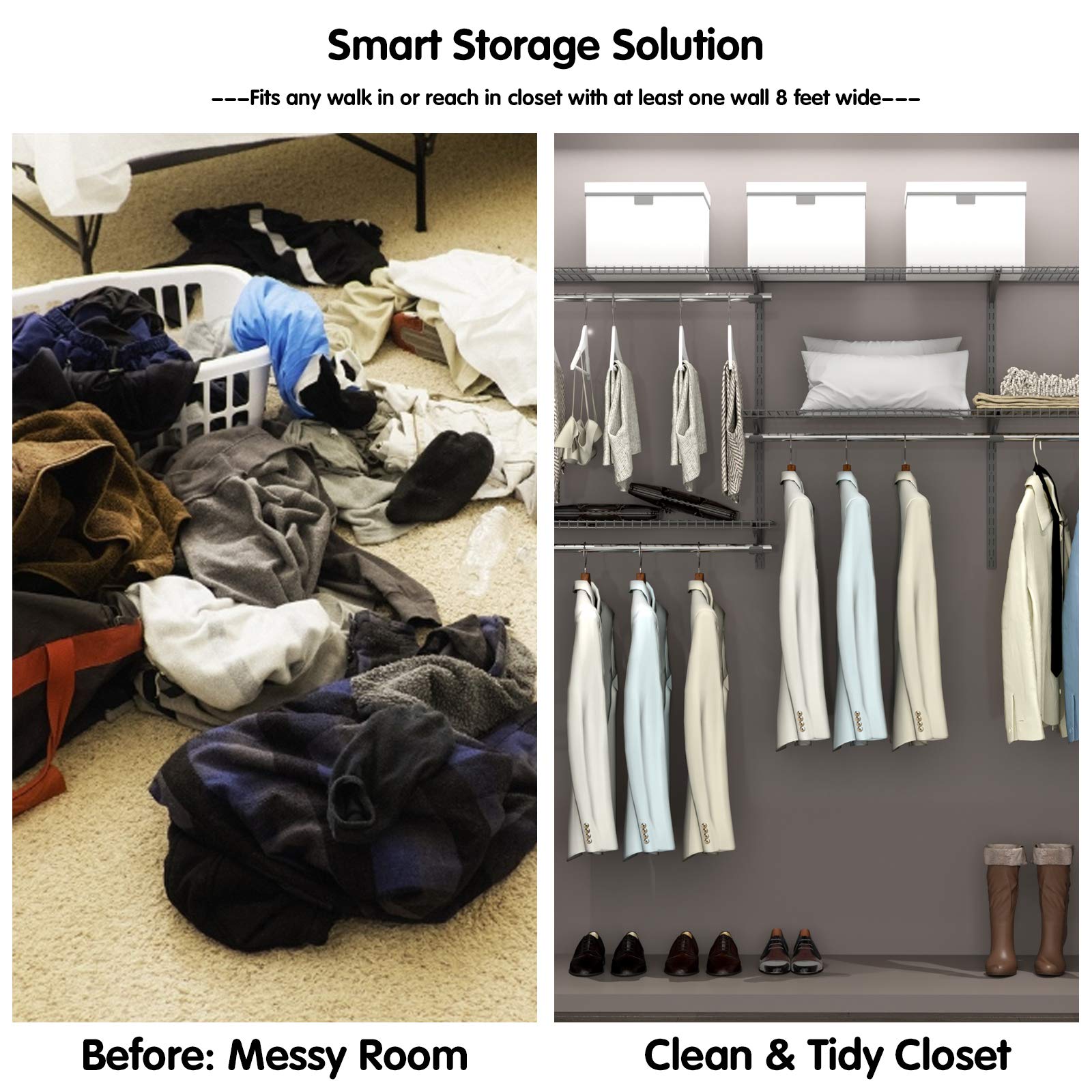 Tangkula 3-5 FT Custom Closet Organizer System Kit - Wall Mounted Storage with Adjustable Wire Shelves & Hanging Rods | Modular Closet Organization for Bedroom, Walk-in Closet & Small Space Storage Solutions