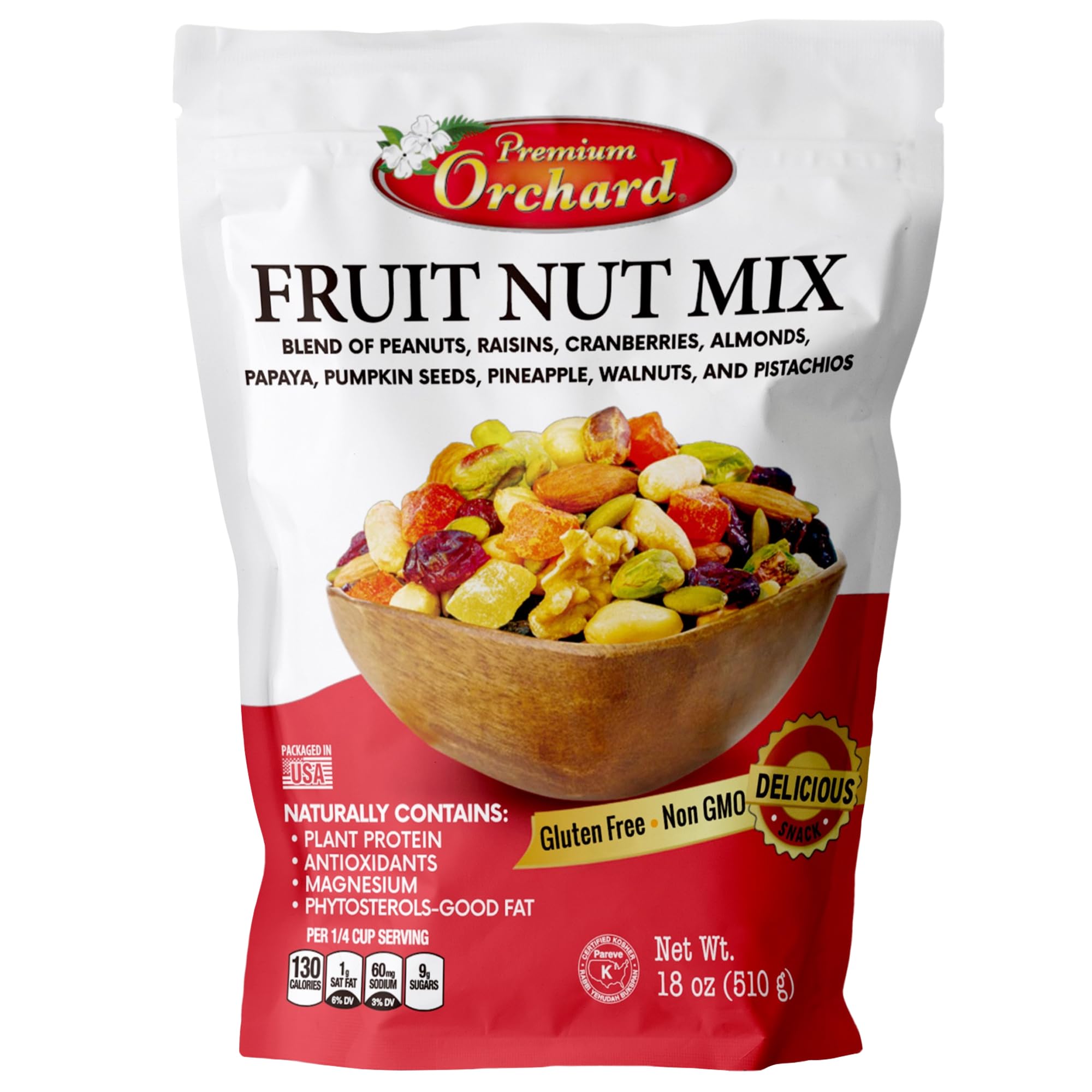 Premium Orchard Gourmet Trail Mix - Healthy Vegan Snack with Mixed Nuts & Dried Fruits | Non-GMO, Natural Plant Protein Source | 18oz Bulk Nut & Fruit Blend for Hiking, Office Snacks & On-the-Go Energy