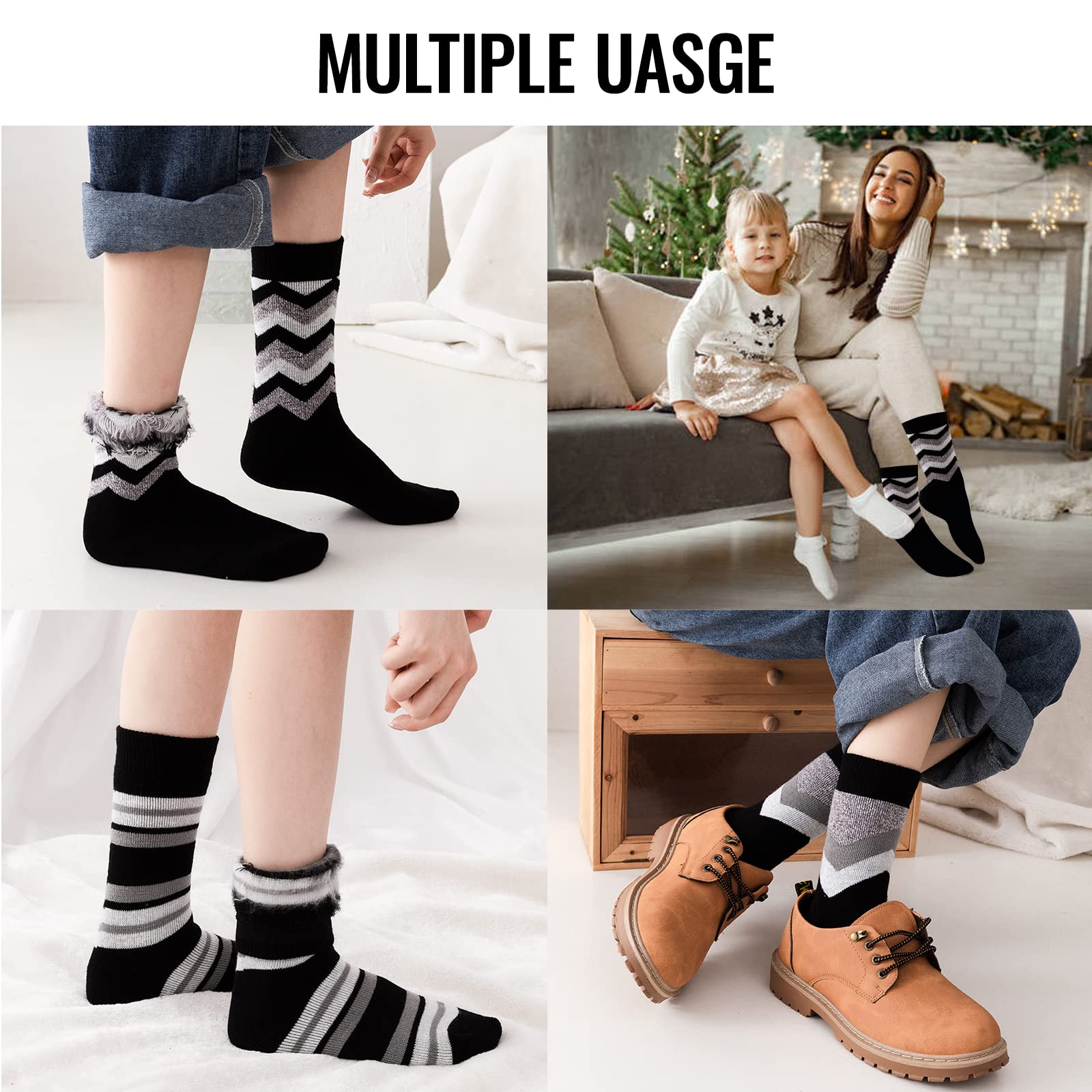 Women's Thermal Winter Socks - 4 Pairs Warm Fuzzy Crew Socks for Extreme Cold Weather - Perfect for Boots & Outdoor Activities