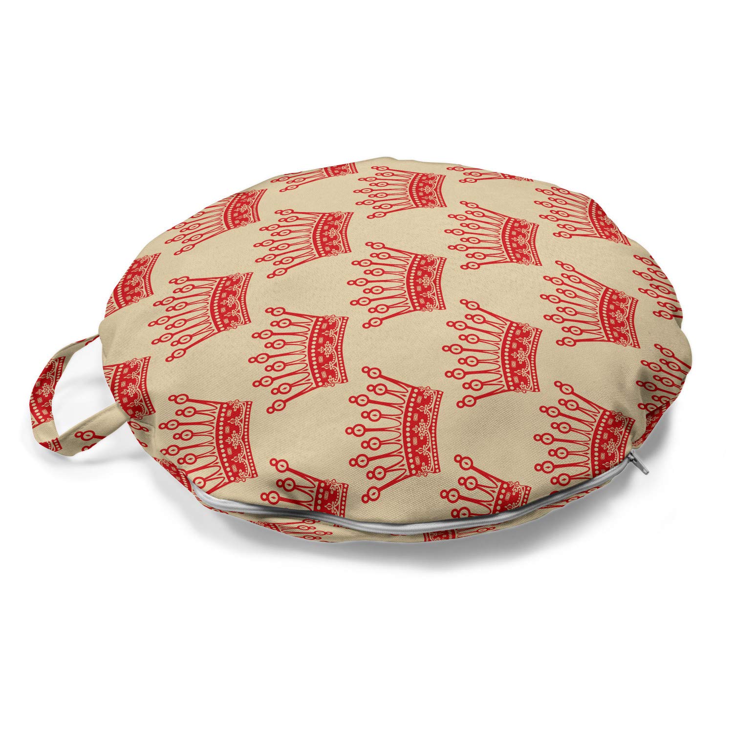 Ambesonne Queen Round Floor Cushion with Handle - Vintage Crowns Pattern Imperial Kingdom Decor - 18