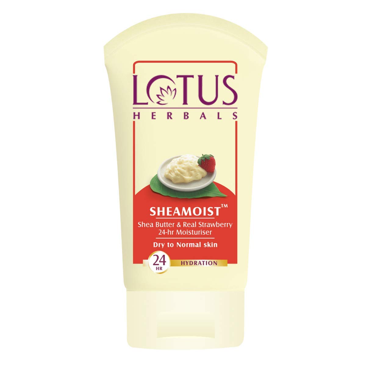 Lo-tus Herbals Shea Butter & Strawberry Moisturizing Cream - 24 Hour Hydration for Dry Skin - 60g Pack - Perfect for Face, Body & Hands Care - Natural Skincare Solution