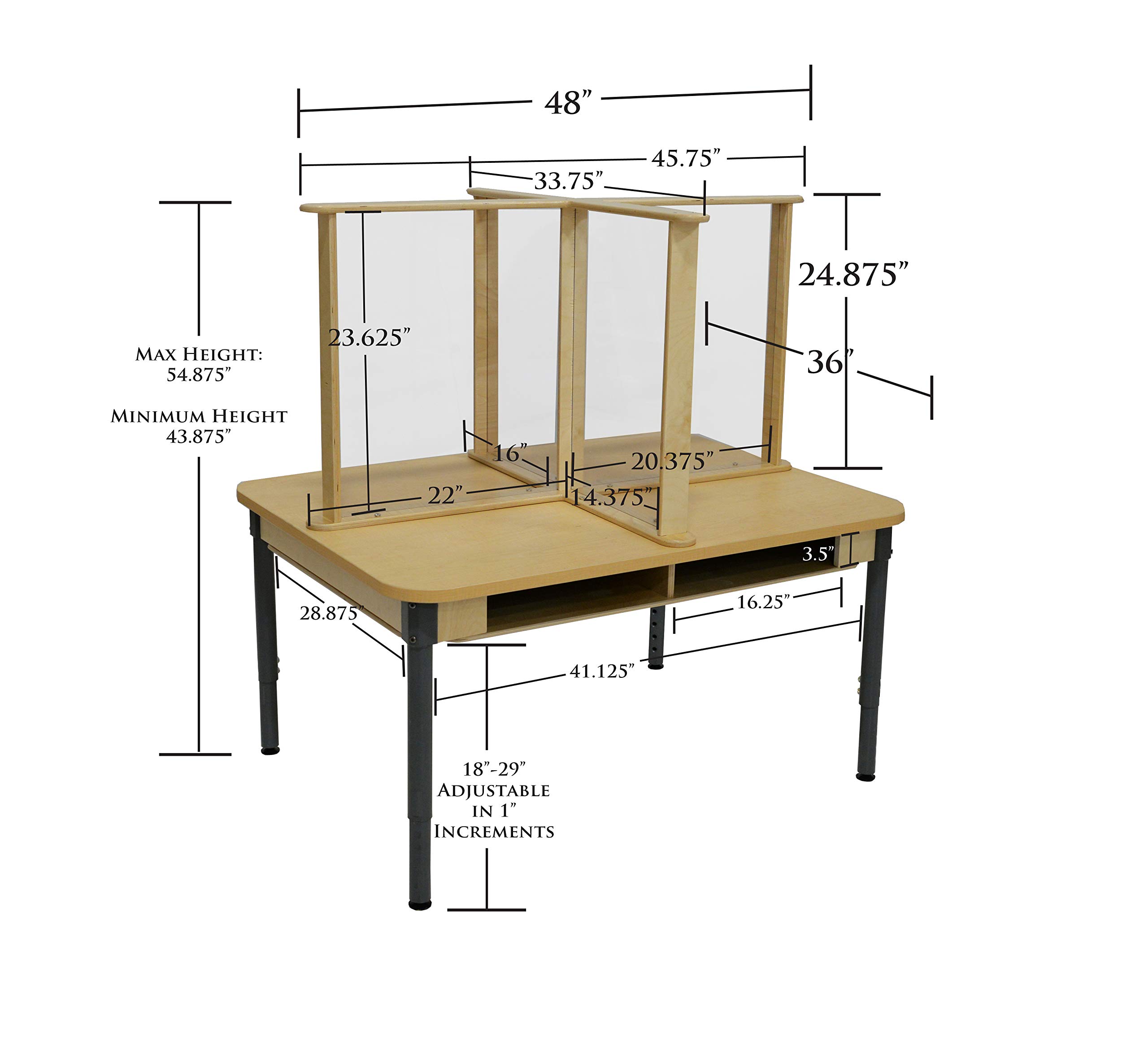 36 x 48 Inch Wooden Office Desk for 4 People with Sneeze Guard - Perfect for Conference Rooms, Coworking Spaces & Home Offices