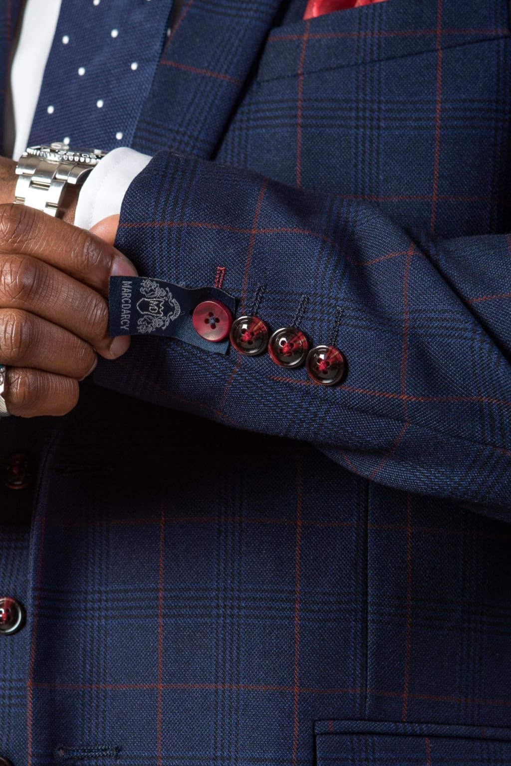 Marc Darcy Edinson Navy Check Blazer for Men - Classic Slim Fit Wool Blend Sport Coat - Perfect for Business Meetings, Weddings & Formal Events