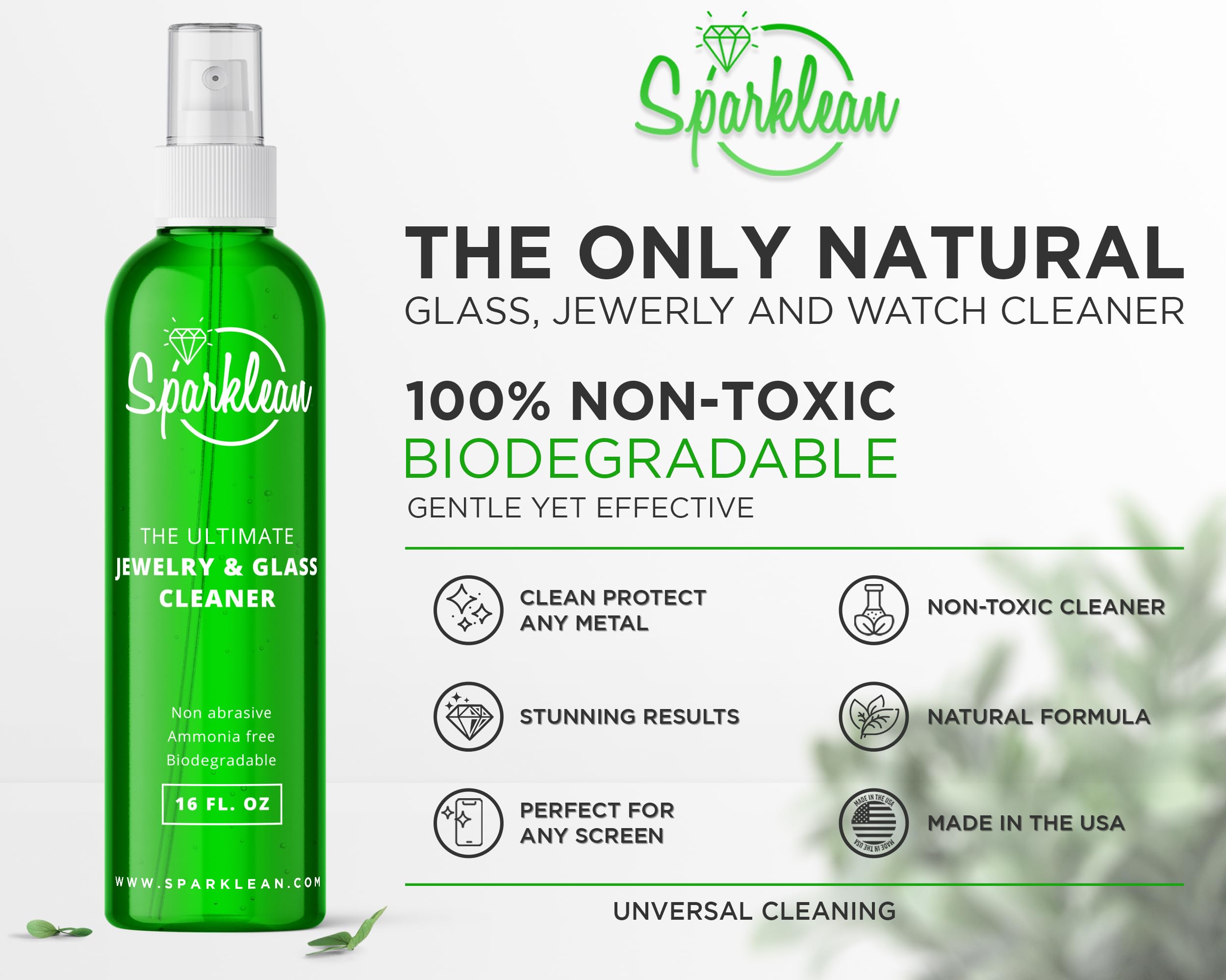 Premium Jewelry Cleaner Solution for Silver, Gold & Diamonds | Natural Non-Toxic Formula Without Ammonia | Includes Polishing Cloth & Tarnish Remover | Ultrasonic Jewelry Cleaning for Rings, Necklaces & Watches | Perfect for Daily Maintenance & Special Occasions