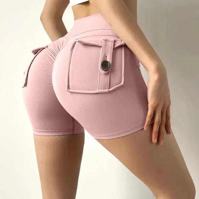 Women's High Waisted Cargo Yoga Shorts - Scrunch Butt Booty Tight Workout Shorts with Button Pocket for Gym, Running & Fitness | Perfect for Yoga, Pilates & Outdoor Activities