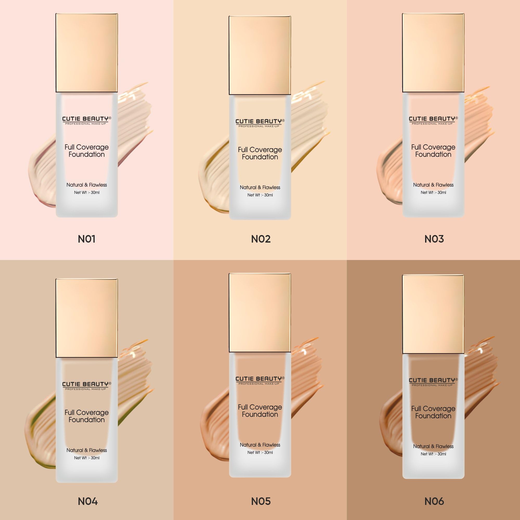 Cutie Beauty Professional Full Coverage Foundation - Natural & Flawless Finish, Long-Lasting, Oil-Free (Beige) | Perfect for Daily Wear, Special Occasions & Photography
