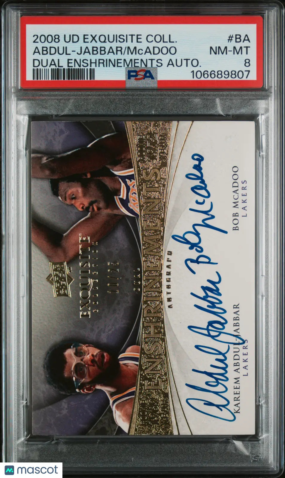 2008 UD Exquisite Collection Dual Enshrinements Bob McAdoo & Kareem Abdul-Jabbar Autograph PSA 8 /25 - Rare Basketball Memorabilia for Collectors & Sports Fans
