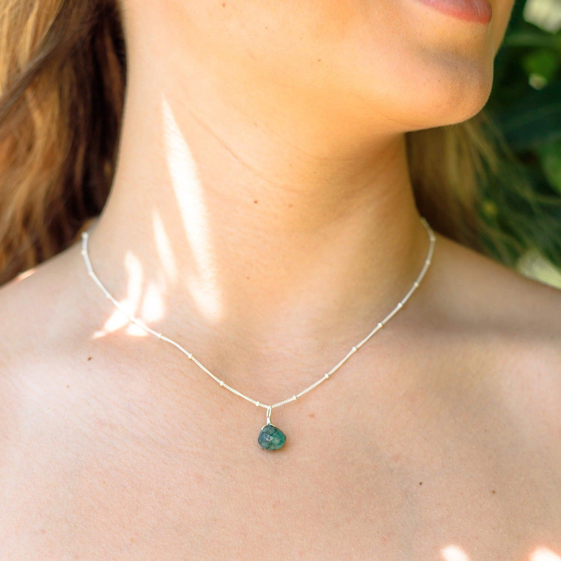 Tiny Emerald Teardrop Crystal Pendant Necklace - Elegant Green Gemstone Jewelry for Women | Perfect for Weddings, Parties & Special Occasions