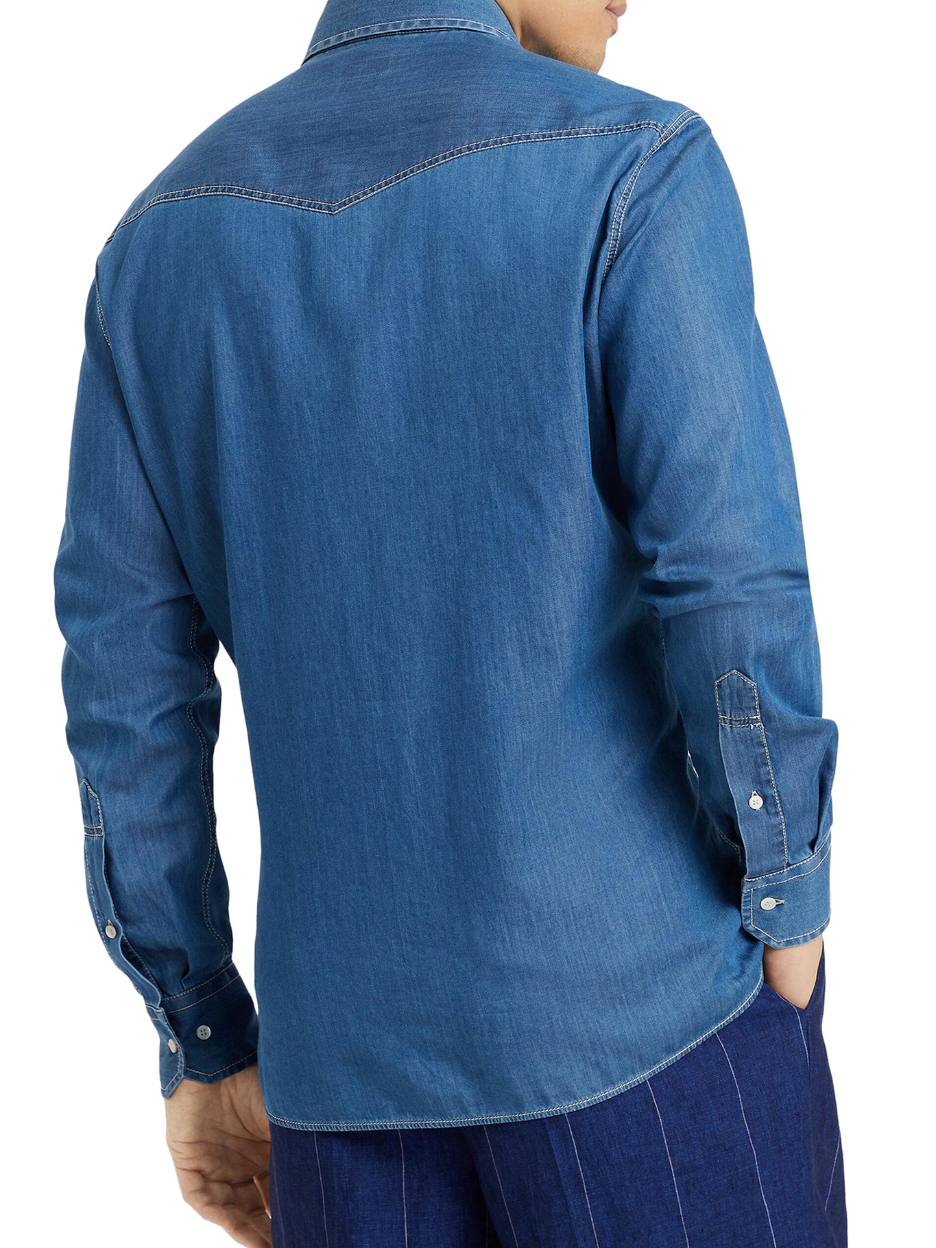 Brunello Cucinelli Men's Dark Blue Denim Shirt - Slim Fit Casual Button Down Shirt for Men | Perfect for Office, Date Night & Weekend Outings
