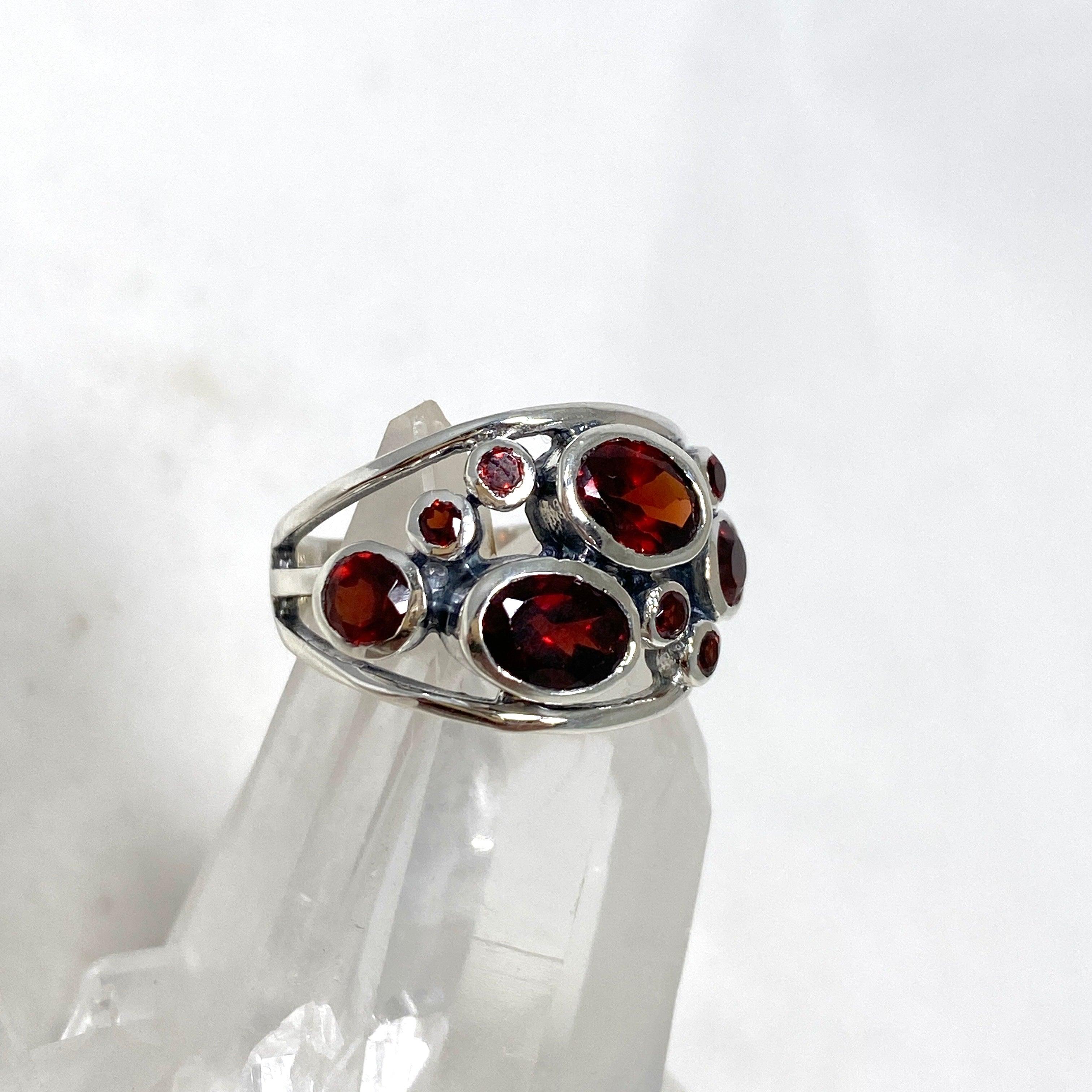 Garnet Faceted Multistone Gemstone Ring R3787 - Elegant Jewelry for Women, Perfect for Weddings, Parties & Special Occasions