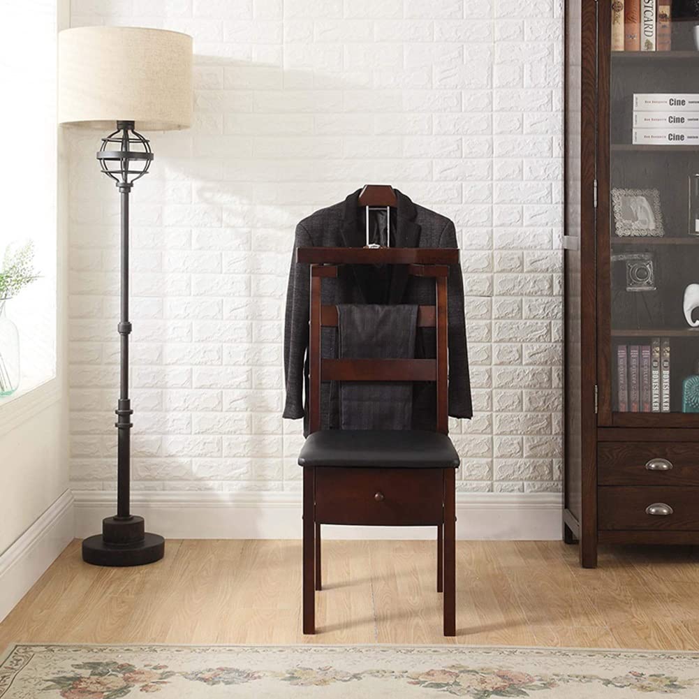 Gentleman's Valet Chair with Top Tray & Drawer - Wooden Suit Valet Stand for Men | Closet Organization, Wardrobe Storage & Office Chair with Hanger | Perfect for Bedroom, Dressing Room & Home Office Organization