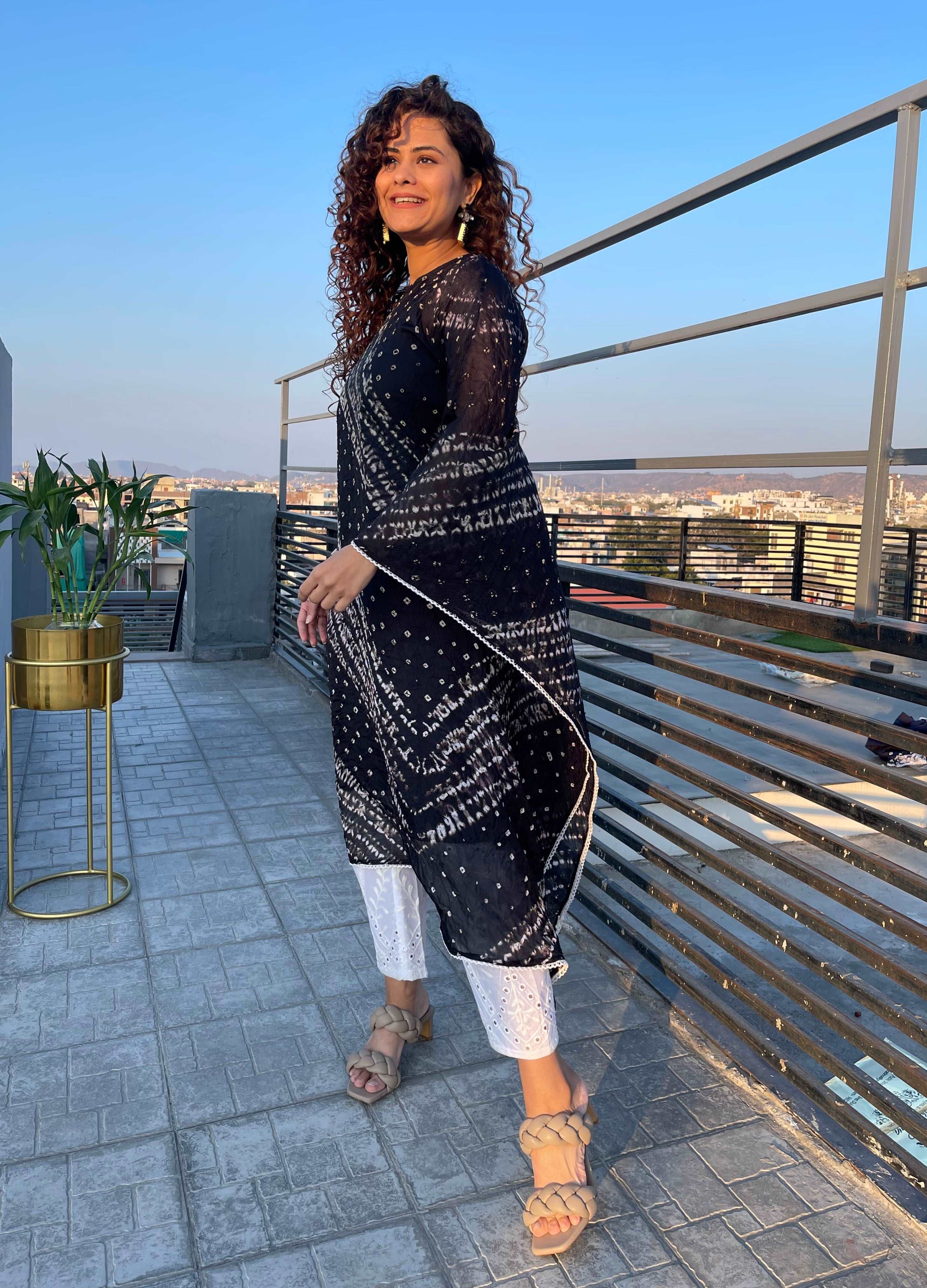 Stylish Black Bandhani Festive Kaftan Set for Women - Traditional Indian Ethnic Wear for Parties, Weddings & Festive Occasions
