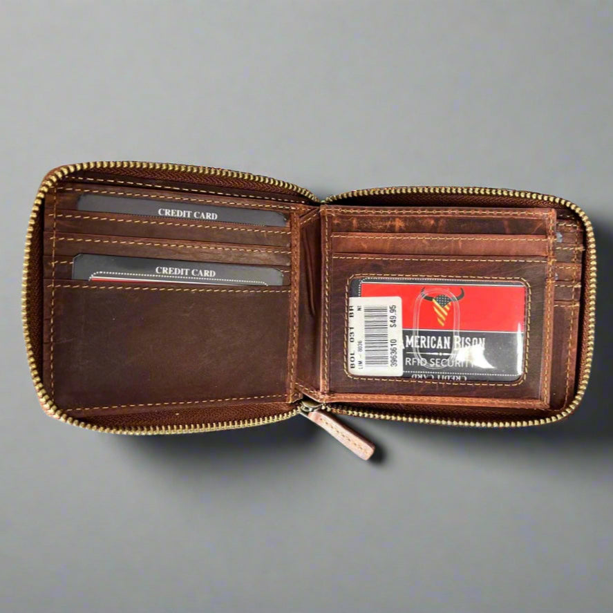 Premium Men's Zip Around Cow Leather Wallet - RFID Blocking, Slim Bifold Design for Cash & Cards - Perfect for Travel, Business & Everyday Use