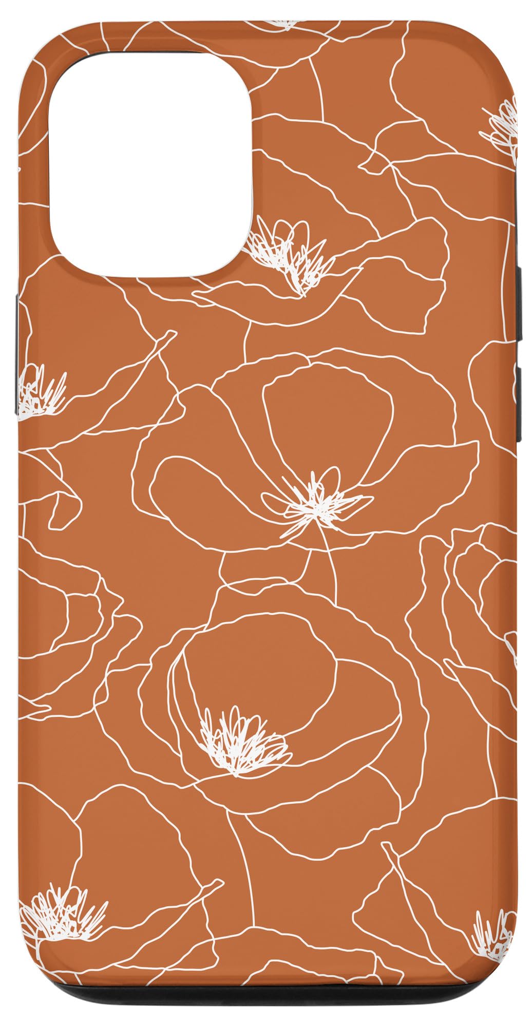 iPhone 12/12 Pro Floral Case - Poppy Flower Line Art Design in Burnt Orange & Terracotta | Slim Protective Phone Cover for Everyday Use & Fashion Accessory