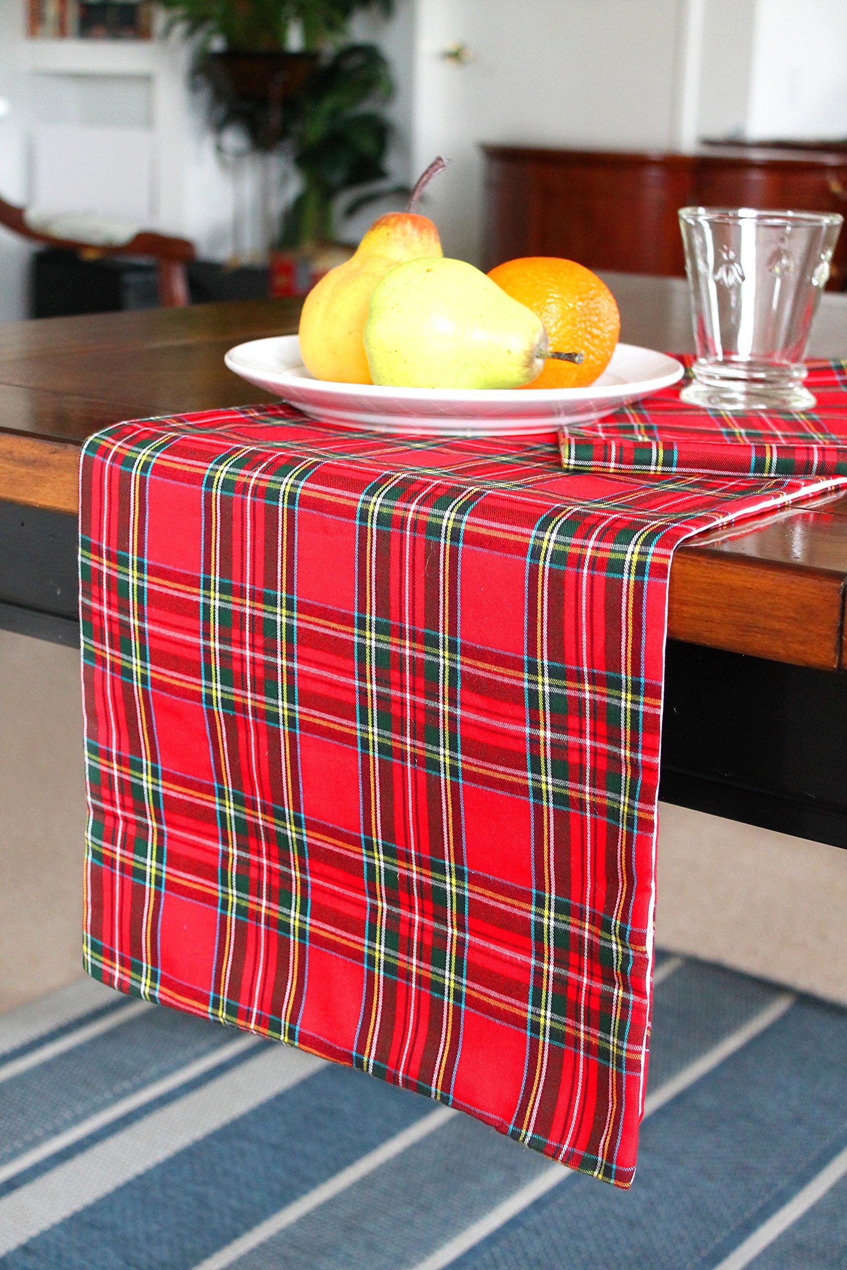 Festive Christmas Table Runner - Red Plaid Design, Fully Lined (12.5