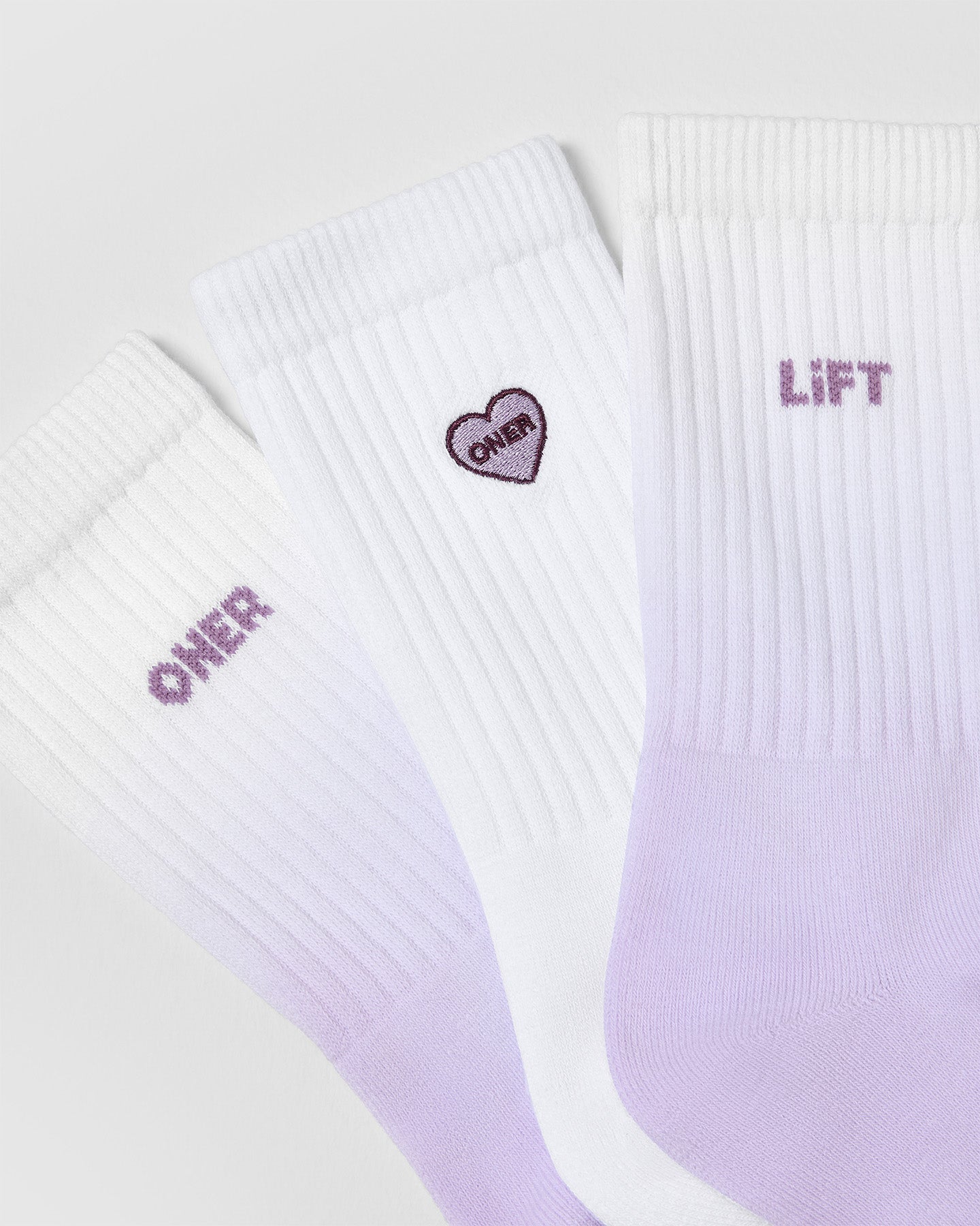 Oner Heart Crew Socks 3 Pack - Soft Cotton Ankle Socks for Women & Men | White & Lavender Color Set | Perfect for Casual Wear, Sports & Gifts