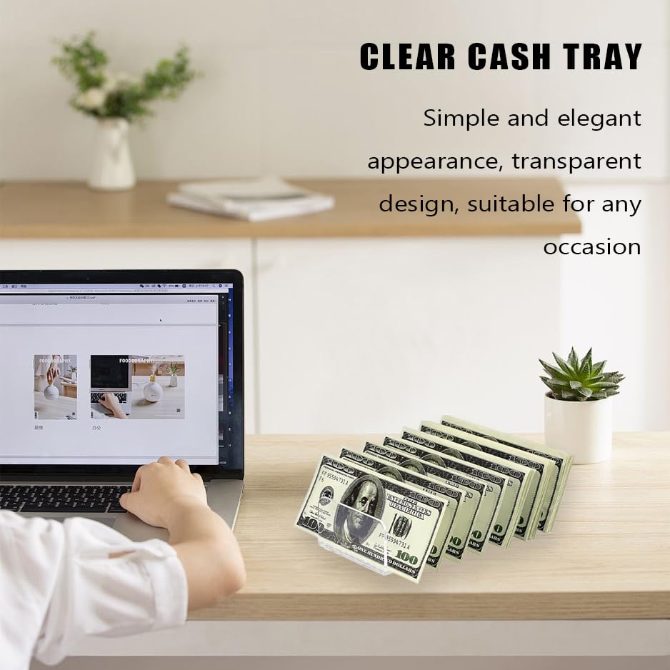 2 Pack Clear Acrylic Money Organizer Trays with 7 Sections - Cash Bill Holder, Makeup Palette & Card Organizer for Home, Office, Salon, and Retail Stores