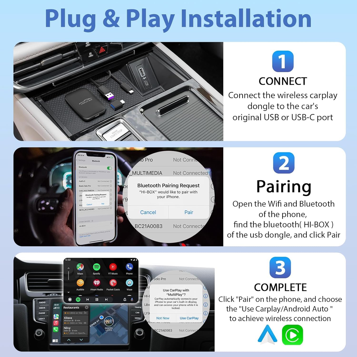 2-in-1 Wireless CarPlay & Android Auto Adapter - Convert Wired to Wireless for Factory Cars | Enjoy Netflix & YouTube on Road