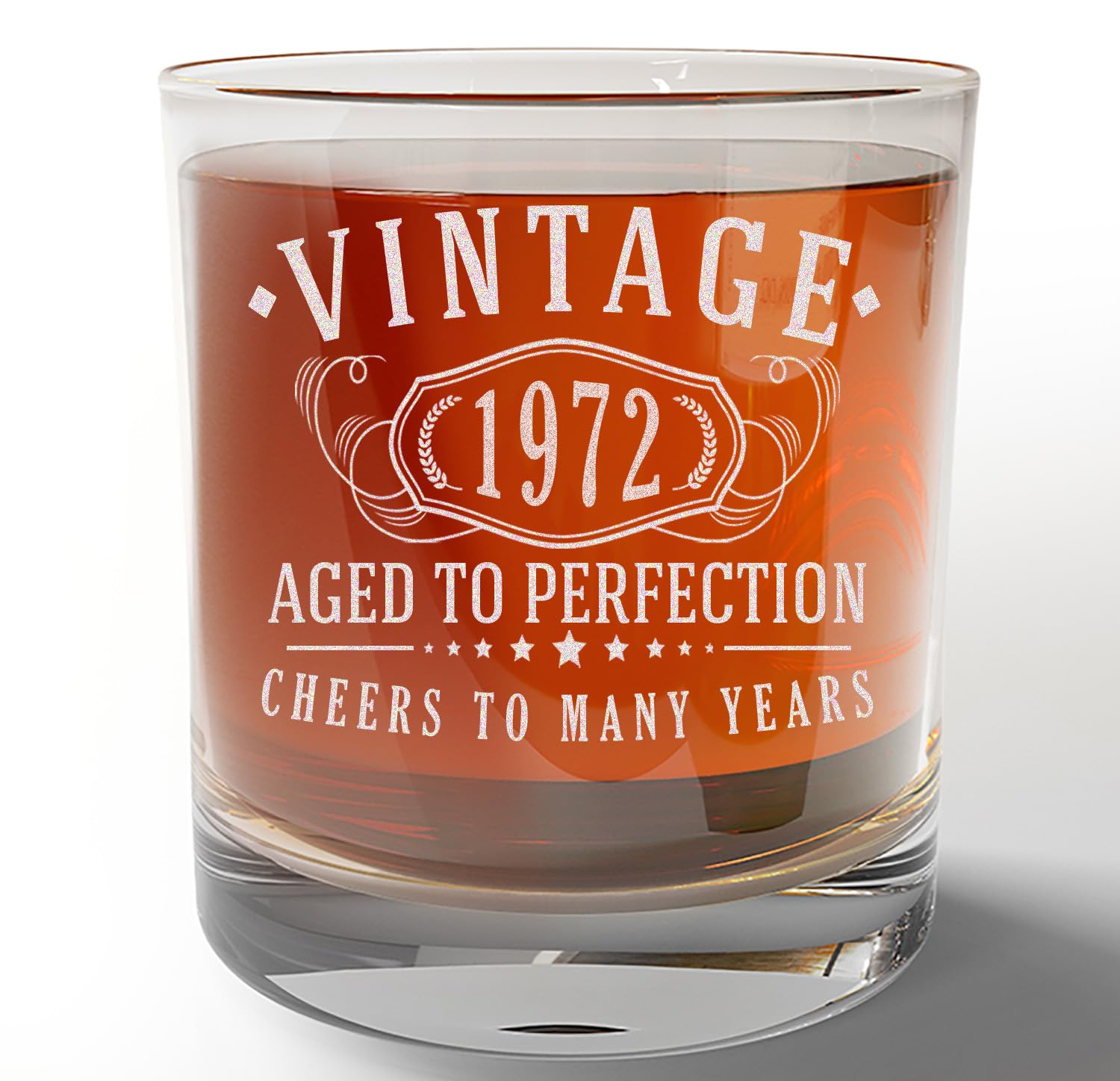 Vintage 1972 Etched 11oz Whiskey Glass - 53rd Birthday Gift for Men, Dad & Grandpa - Personalized Bourbon Glass with 