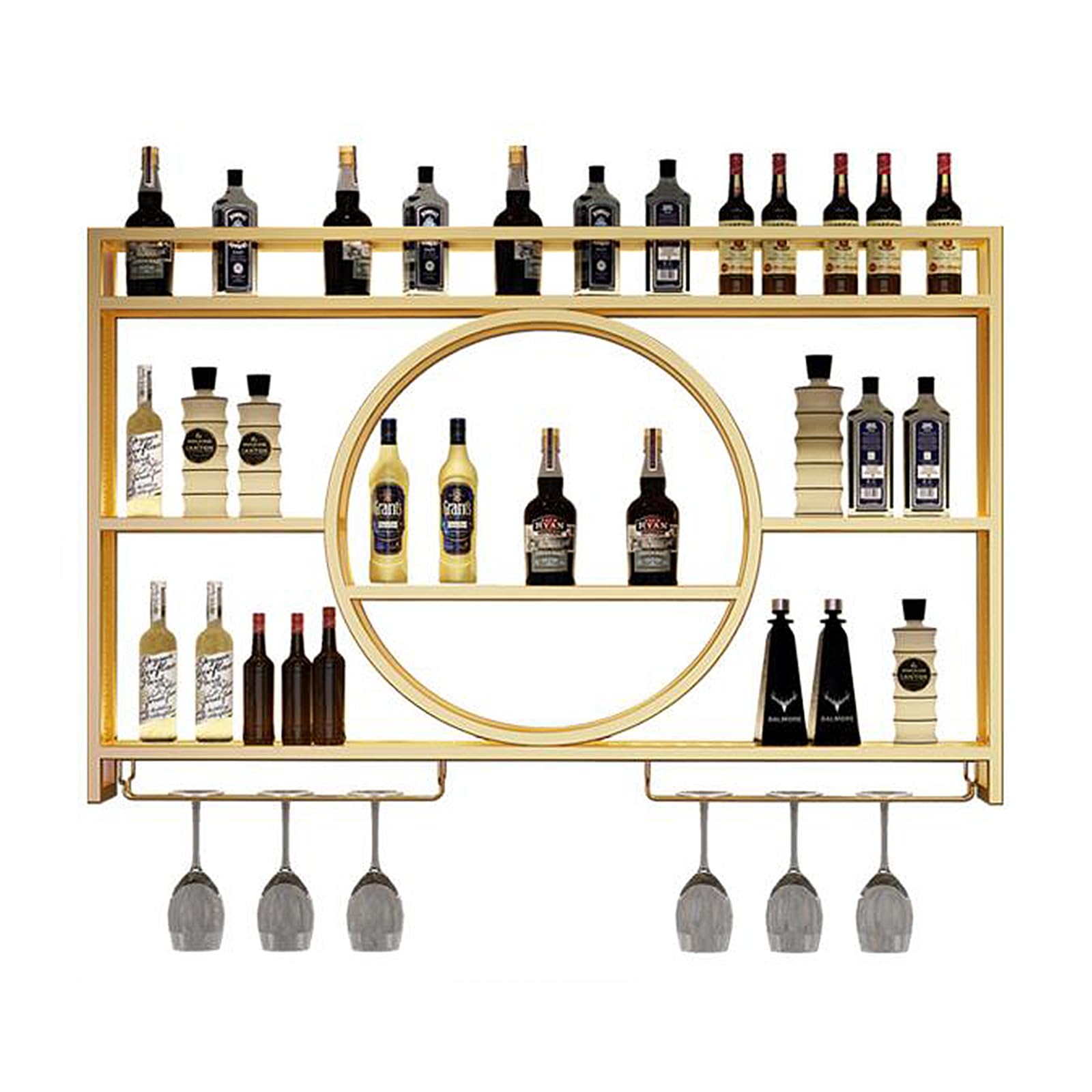 Metal Wall Mounted Wine Display Rack - Floating Bar Shelves with Iron Stand for Wine Bottles | Perfect for Home Decor, Restaurants & Bars | Space-Saving Wine Storage Solution