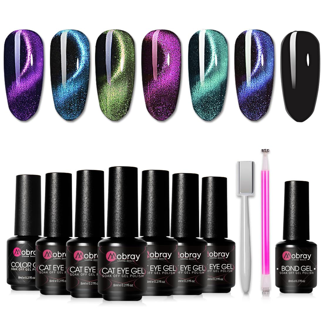 Mobray 3D Cat Eye Magnetic Gel Polish Kit - 6 Colors UV LED Nail Polish Set with Magnet, Soak Off Nail Art Gel for Women | Salon Quality DIY Manicure at Home, Party & Special Occasion Nails (Set02cateye)
