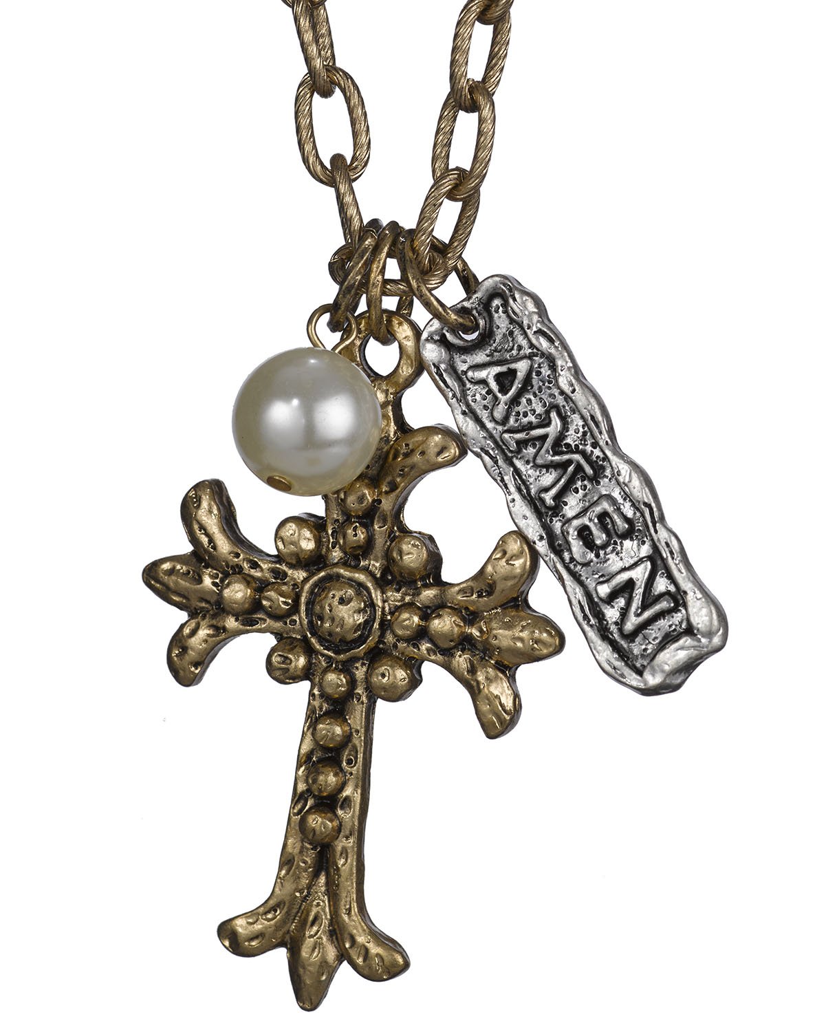 Antique Hammered Cross Jewelry with Pearl - Elegant Necklace for Women