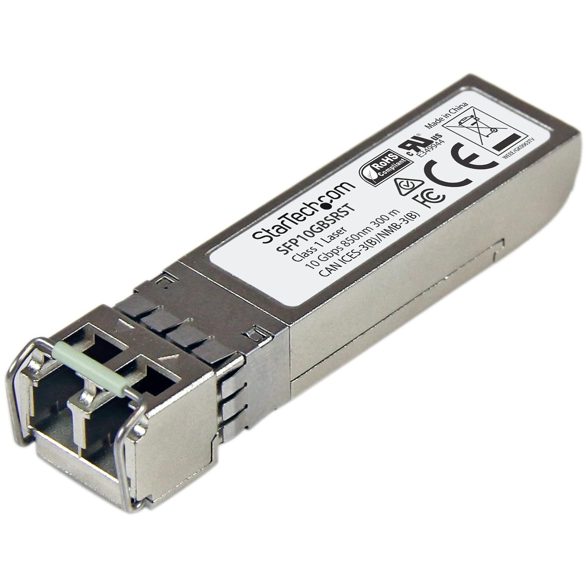 StarTech.com MSA Compatible SFP+ Module 10GBASE-SR - 10GbE Multi-Mode Fiber Optic Transceiver for Gigabit Ethernet - 850nm LC 300m with DDM (SFP10GBSRST) - Ideal for Data Centers, Enterprise Networks & High-Speed Server Connections