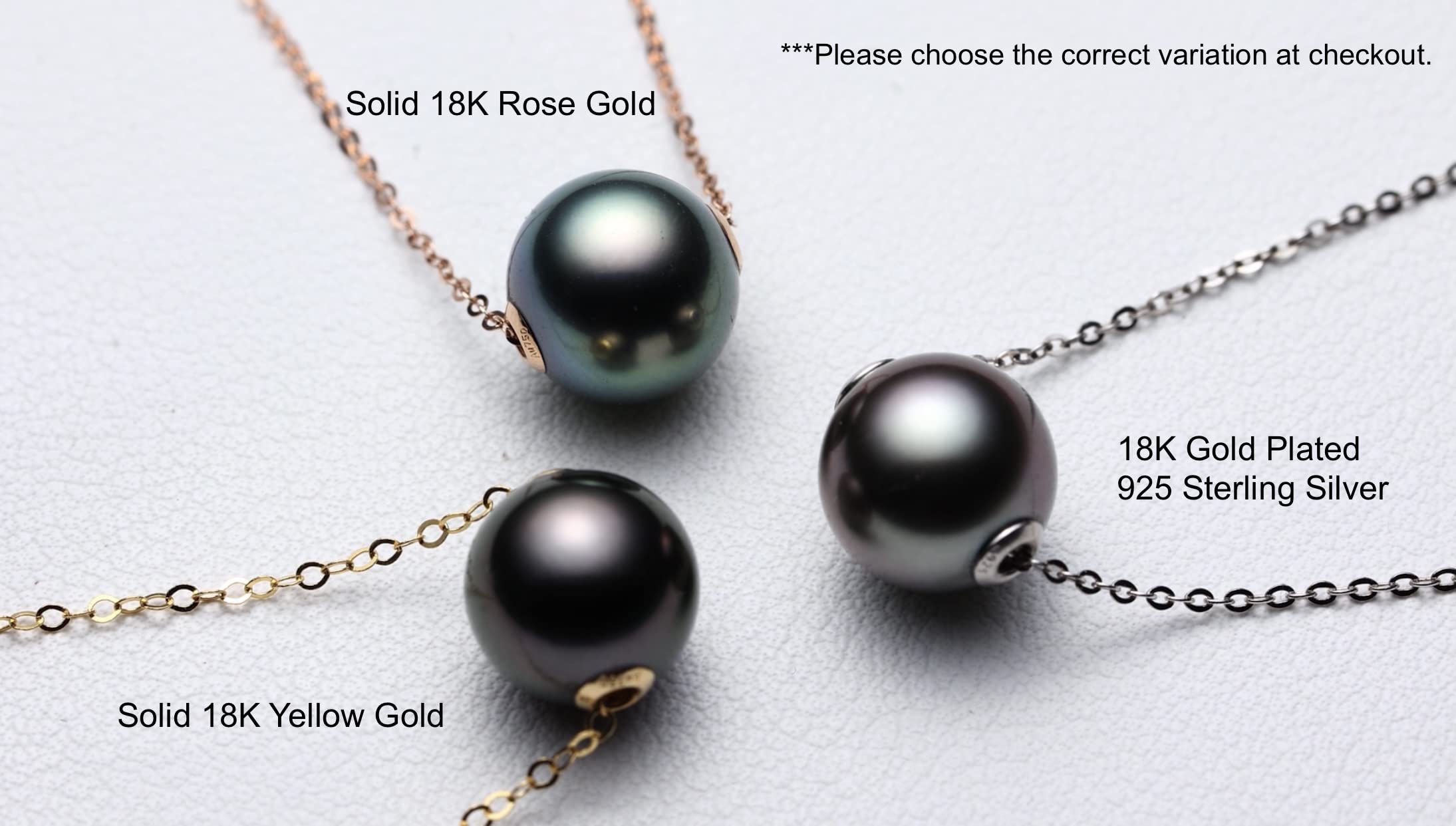 18K Gold Floating Tahitian Black Pearl Pendant Necklace - Solid Gold or Gold Plated Sterling Silver Chain - Elegant Jewelry Gift for Women, Wife, Mom, Daughter - Perfect for Birthday, Anniversary & Special Occasions