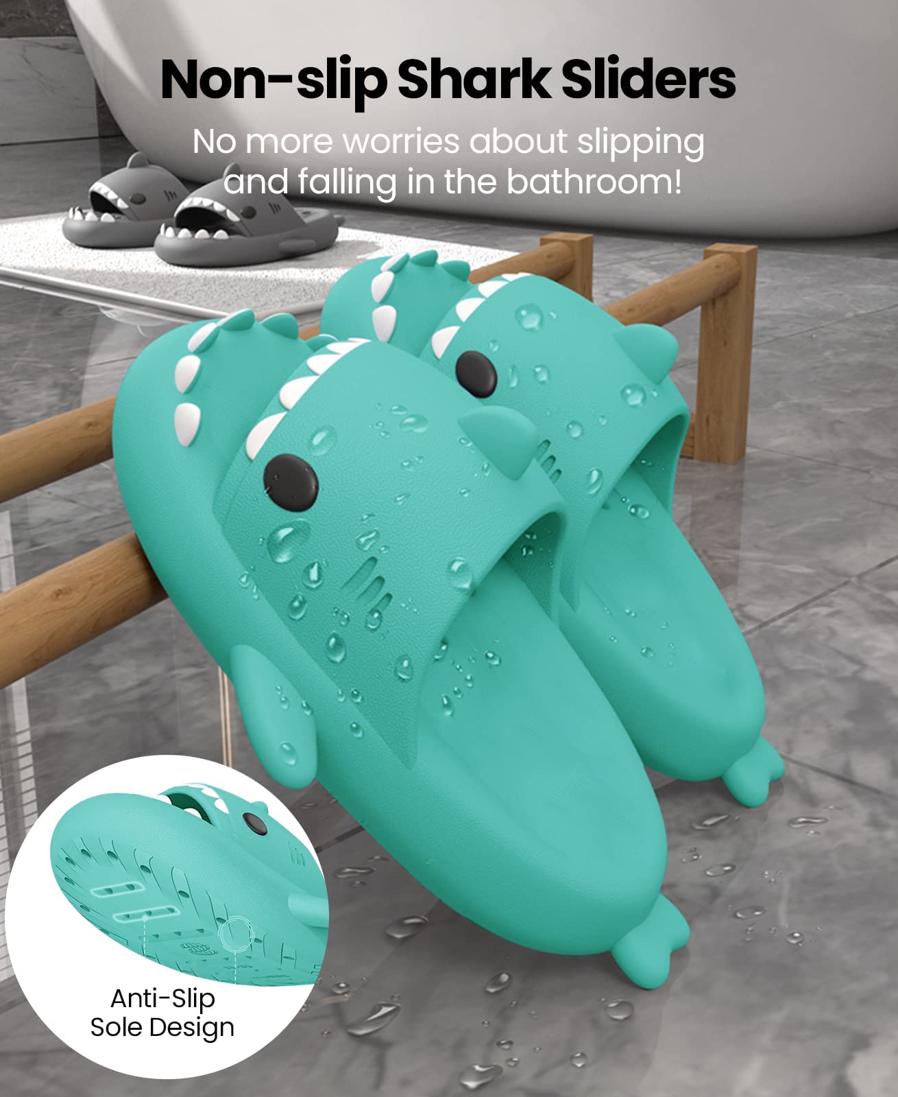 **NIBESSER Shark Slippers for Adults & Kids - Comfortable Summer Beach, Bath, Pool Slides with Thickened Non-Slip Sole - Cute Shark House Slippers for Indoor & Outdoor Use**    *(Use for lounging at home, beach vacations, poolside relaxation, or spa days!)*