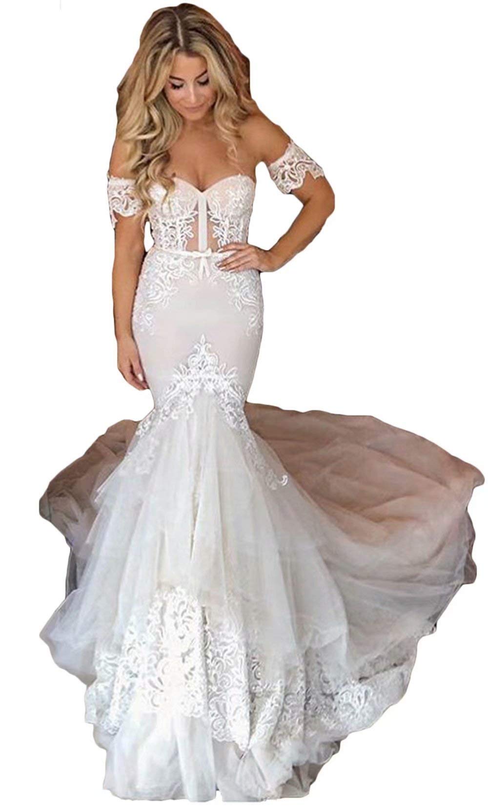 Elegant Sweetheart Lace Ball Gown Wedding Dress for Bride | 2021 Mermaid Strapless Bridal Gown with Chapel Train | Perfect for Church Ceremonies, Beach Weddings & Formal Receptions