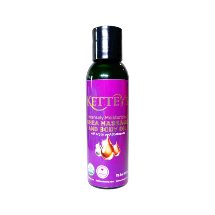KETTEY'S Natural Shea Butter Body Oil with Argan & Baobab Oils - Deep Moisturizing & Nourishing for Dry Skin - Perfect for Massage, After Shower & Nighttime Skincare Routine