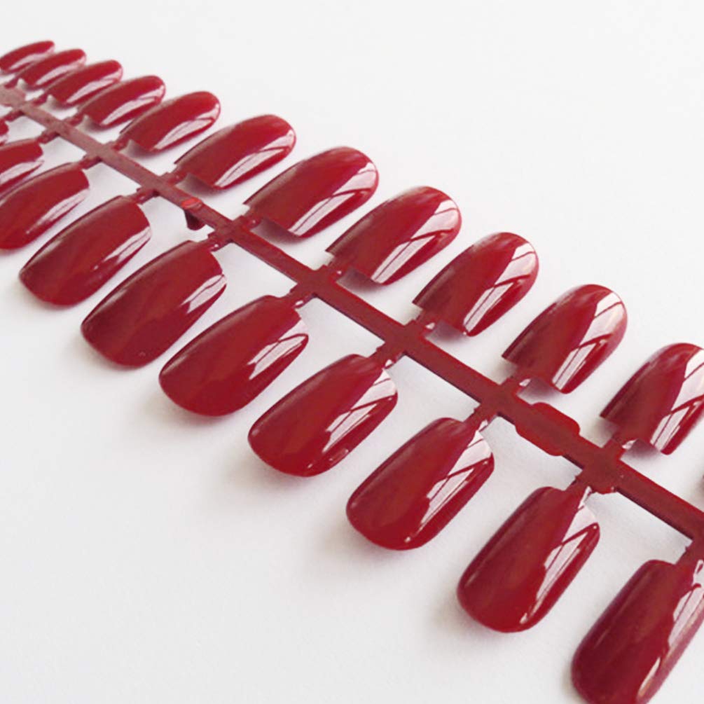 Mobestech 120pcs Red False Nails Kit - Full Cover Artificial Fake Nails with Glue, Manicure Accessories for Women & Salon Use | Perfect for Parties, Weddings & Daily Wear
