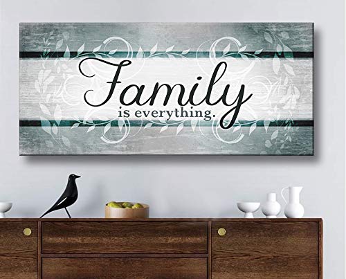 Family Is Everything Framed Wall Art - Large 60x27 Inch Canvas Print, Farmhouse Decor for Living Room & Family Room, Perfect Home Décor Gift (Teal V2)