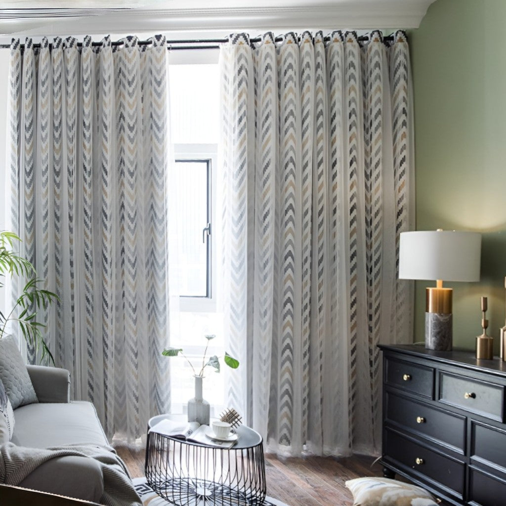 Bridgette Two-Layer Geometric Thermal Blackout Curtains for Bedroom & Living Room - Energy Efficient Custom Window Treatment for Home Decor