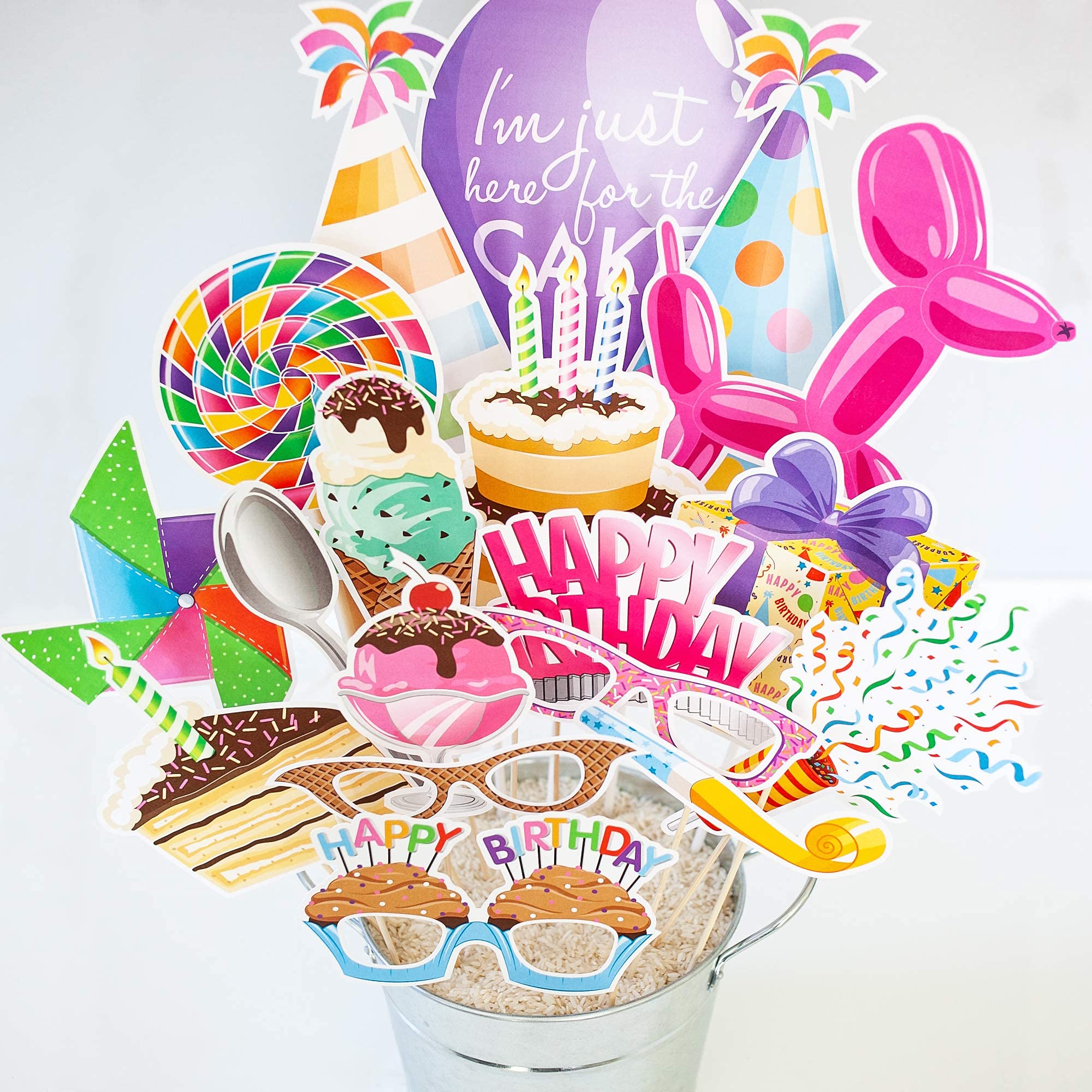 18-Piece Happy Birthday Party Photo Booth Props Set by Paper and Cake | Includes Cake, Balloon, Candles & Party Decorations | Perfect for Birthday Celebrations, Baby Showers & Anniversary Parties