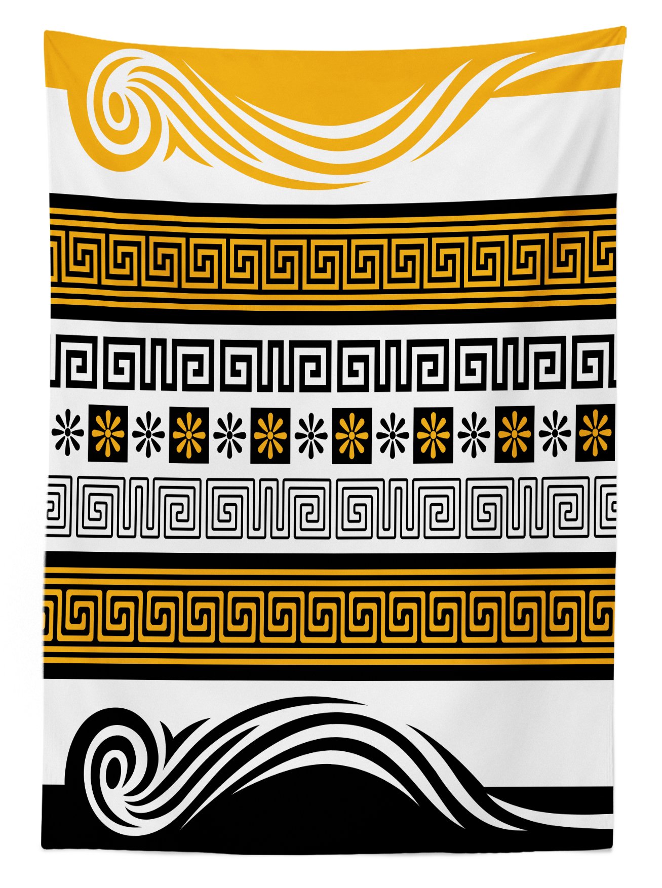 Ambesonne Geometric Outdoor Tablecloth - Neo Classical Stripes Floral Tribal Design, Washable Picnic Table Cover 58x84 Inches, Marigold White Black - Perfect for Garden Parties, BBQs, and Outdoor Dining