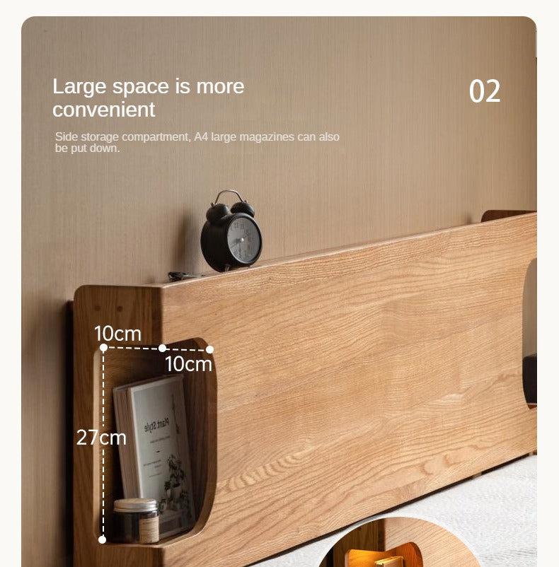 Solid Oak Wood Luminous Bedside Charging Shelf - Nightstand Organizer with USB Ports for Bedroom, Office & Dorm Room - Perfect for Phones, Tablets & Reading Lights