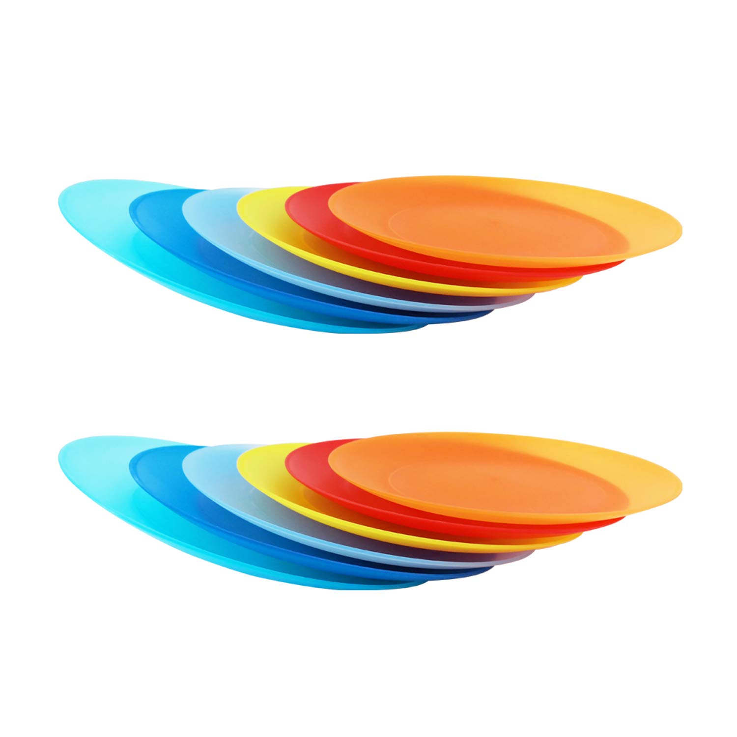 12-Pack Reusable Plastic Dinner Plates - 10 Inch Unbreakable, BPA-Free, Dishwasher & Microwave Safe - Colorful Lightweight Plates for Kids, Kitchen, Camping, Picnics, Parties & Outdoor Dining