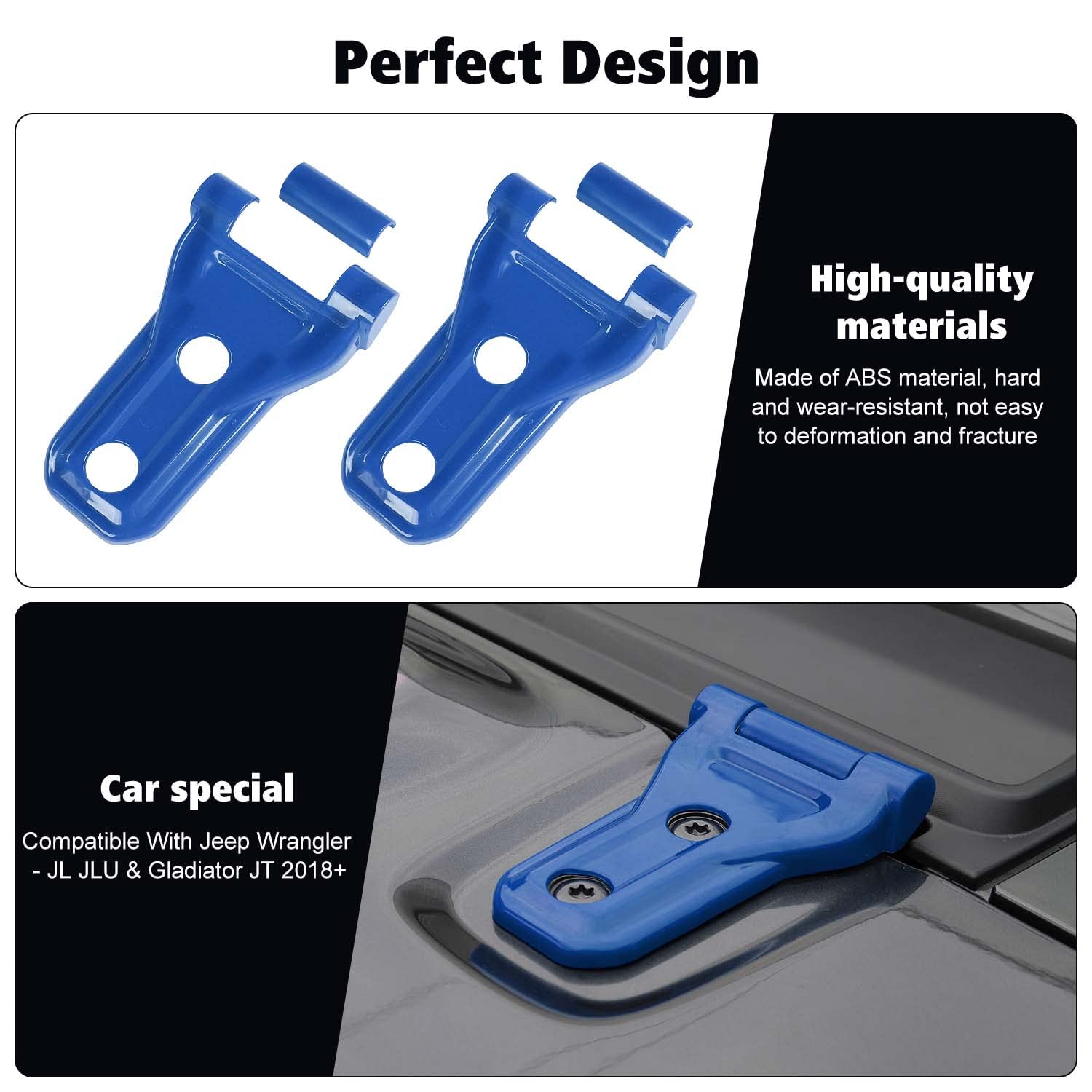 Jeep Wrangler JL JLU & Gladiator JT Hood Hinge Cover (2018-2023) - Exterior Decoration Accessory Kit in Blue | Durable Protective Upgrade for Off-Road Adventures & Car Shows