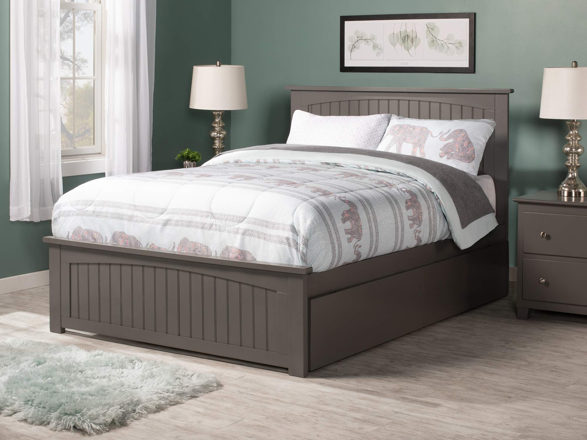 Nantucket Full Size Platform Bed Frame with Matching Footboard & Urban Storage Drawers - Grey Modern Bedroom Furniture for Small Spaces & Guest Rooms