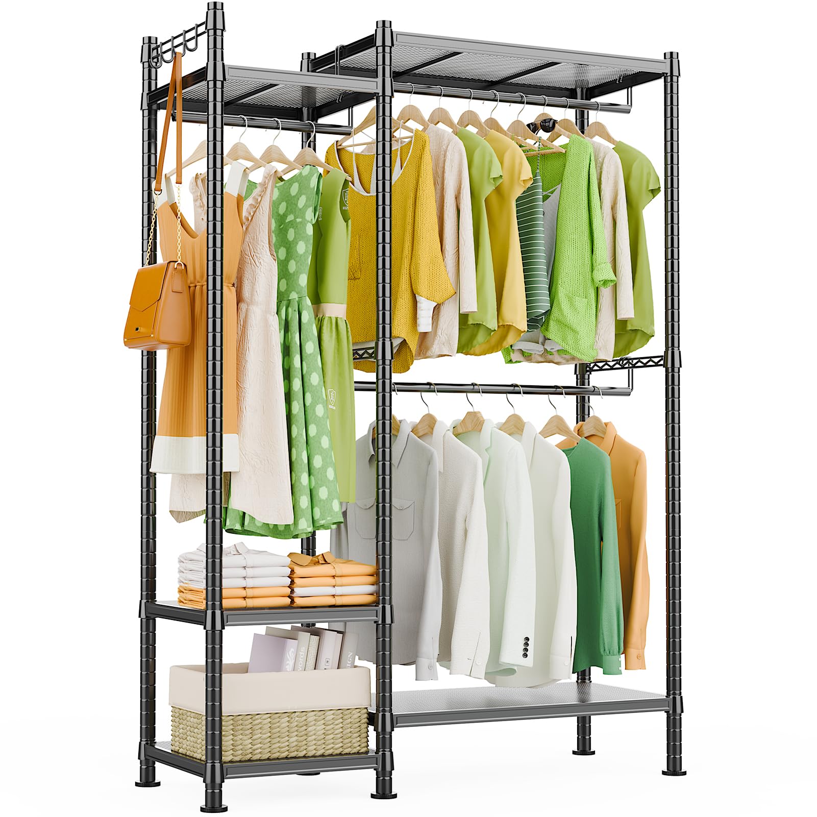 LEHOM G3 Heavy Duty Garment Rack - Freestanding Clothes Hanging Rack with Shelves, Portable Wardrobe Organizer for Bedroom, Closet & Laundry Room - Perfect for Hanging Clothes, Storage & DIY Wardrobe Solutions