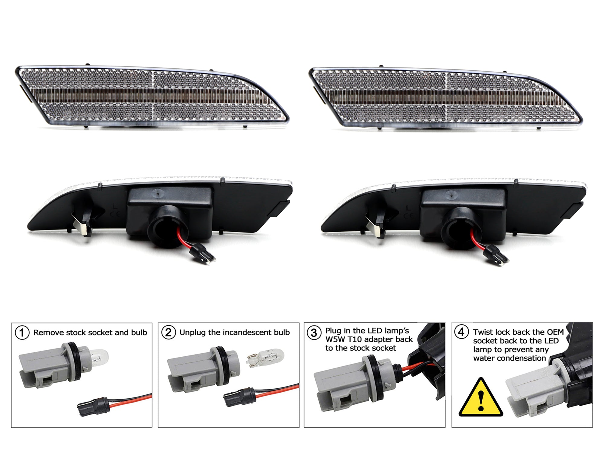 4-Piece Clear Lens Amber/Red Full LED Side Marker Lights Kit for Chrysler Crossfire - Enhance Visibility & Style for Night Driving & Car Shows